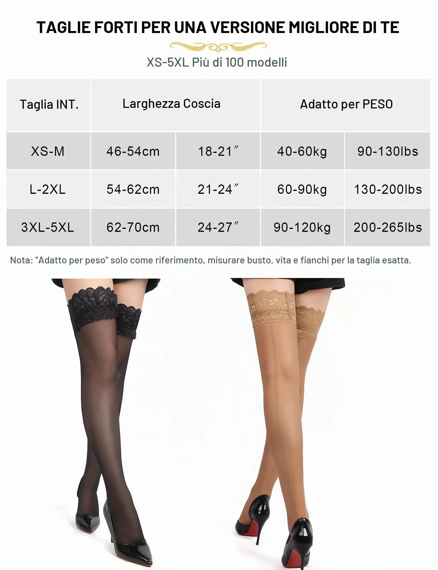 ohyeahlady Calze Nylon Autoreggenti con Riga Dietro Taglie Forti L-XXL, Carne - immagine 6
