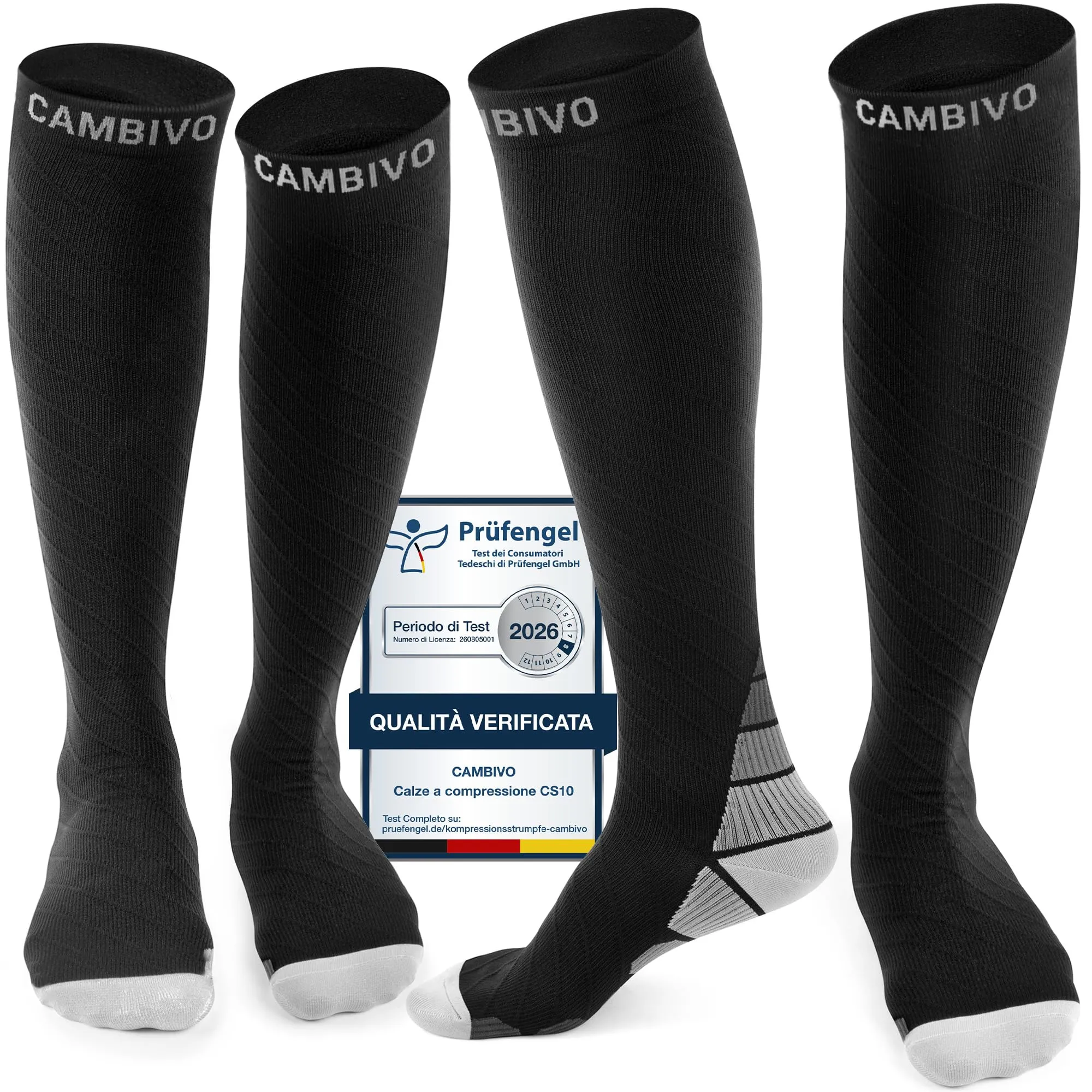 CAMBIVO Calze a Compressione Graduata Donna e Uomo 20-30 mmHg, 2 Paia - immagine 1