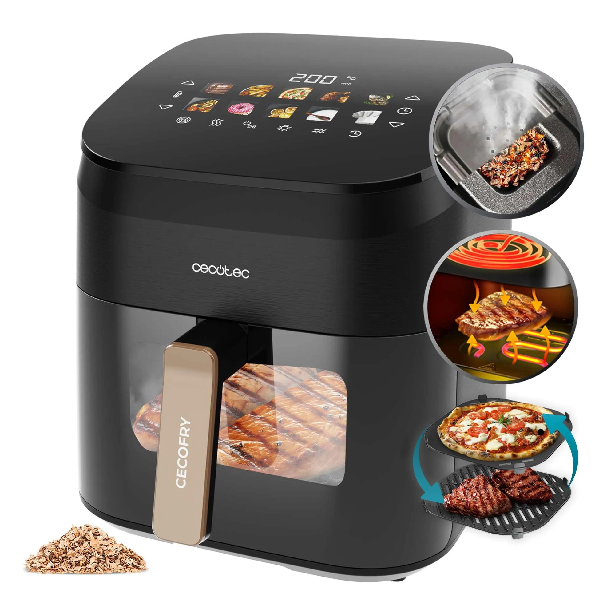 Cecotec Cecofry&Grill Smokin' 6500 Friggitrice ad Aria 6.5 Litri, 2200W, Piastra Grill e Affumicatore Integrato - immagine 1