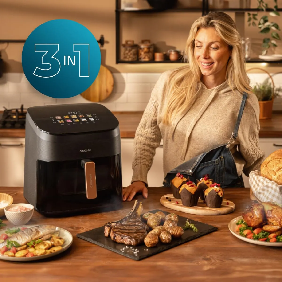 Cecotec Cecofry&Grill Smokin' 6500 Friggitrice ad Aria 6.5 Litri, 2200W, Piastra Grill e Affumicatore Integrato - immagine 6