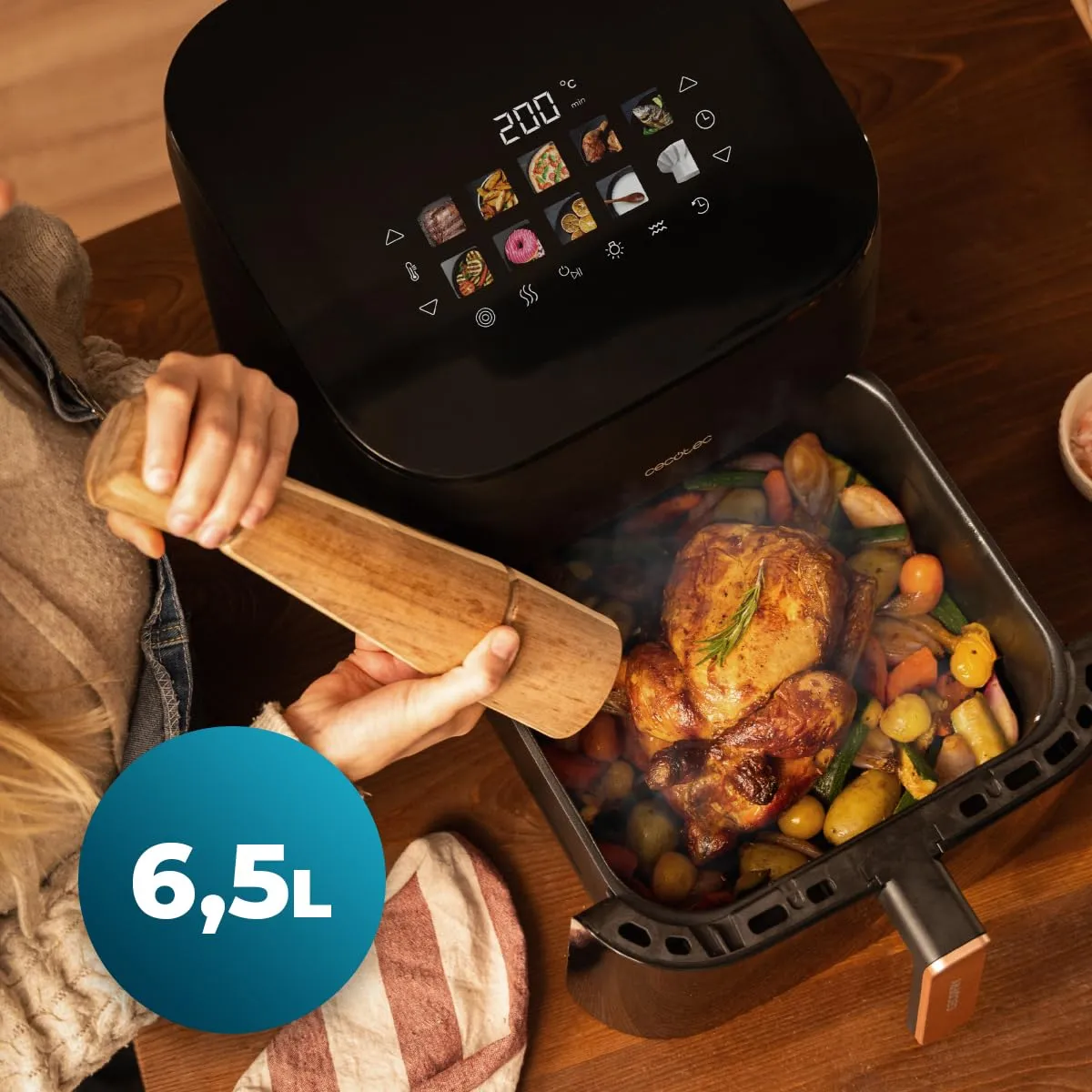 Cecotec Cecofry&Grill Smokin' 6500 Friggitrice ad Aria 6.5 Litri, 2200W, Piastra Grill e Affumicatore Integrato - immagine 7