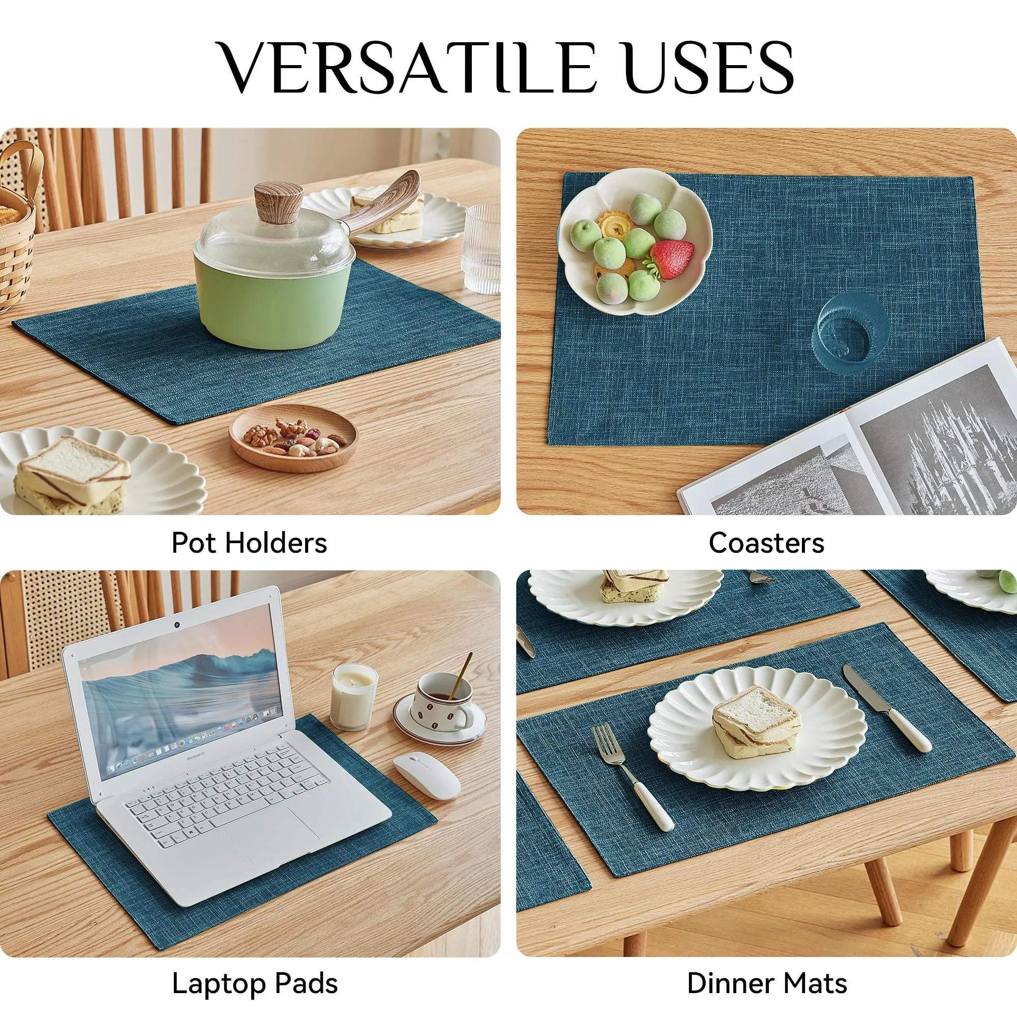 Softalker Set di 12 tovagliette in finto lino, 30,5 x 45,7 cm, blu navy - immagine 5