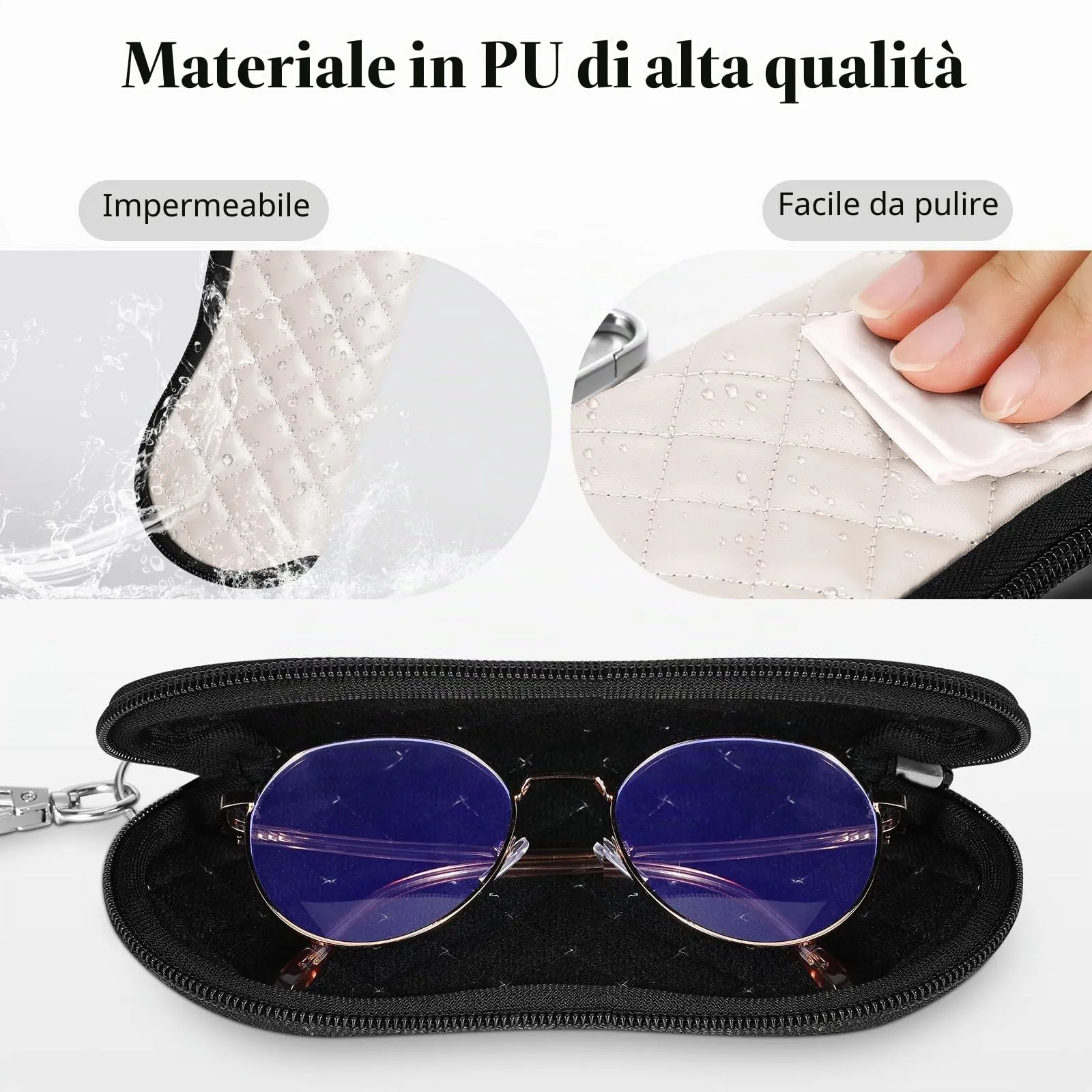 MoKo Custodia Portatile in Neoprene per Occhiali da Sole con Clip da Cintura, Rombo Tono della Pelle - immagine 2