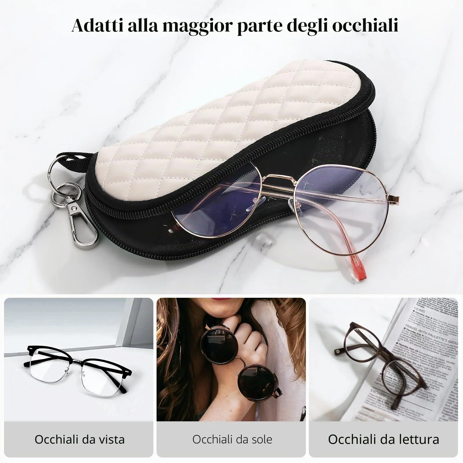 MoKo Custodia Portatile in Neoprene per Occhiali da Sole con Clip da Cintura, Rombo Tono della Pelle - immagine 4