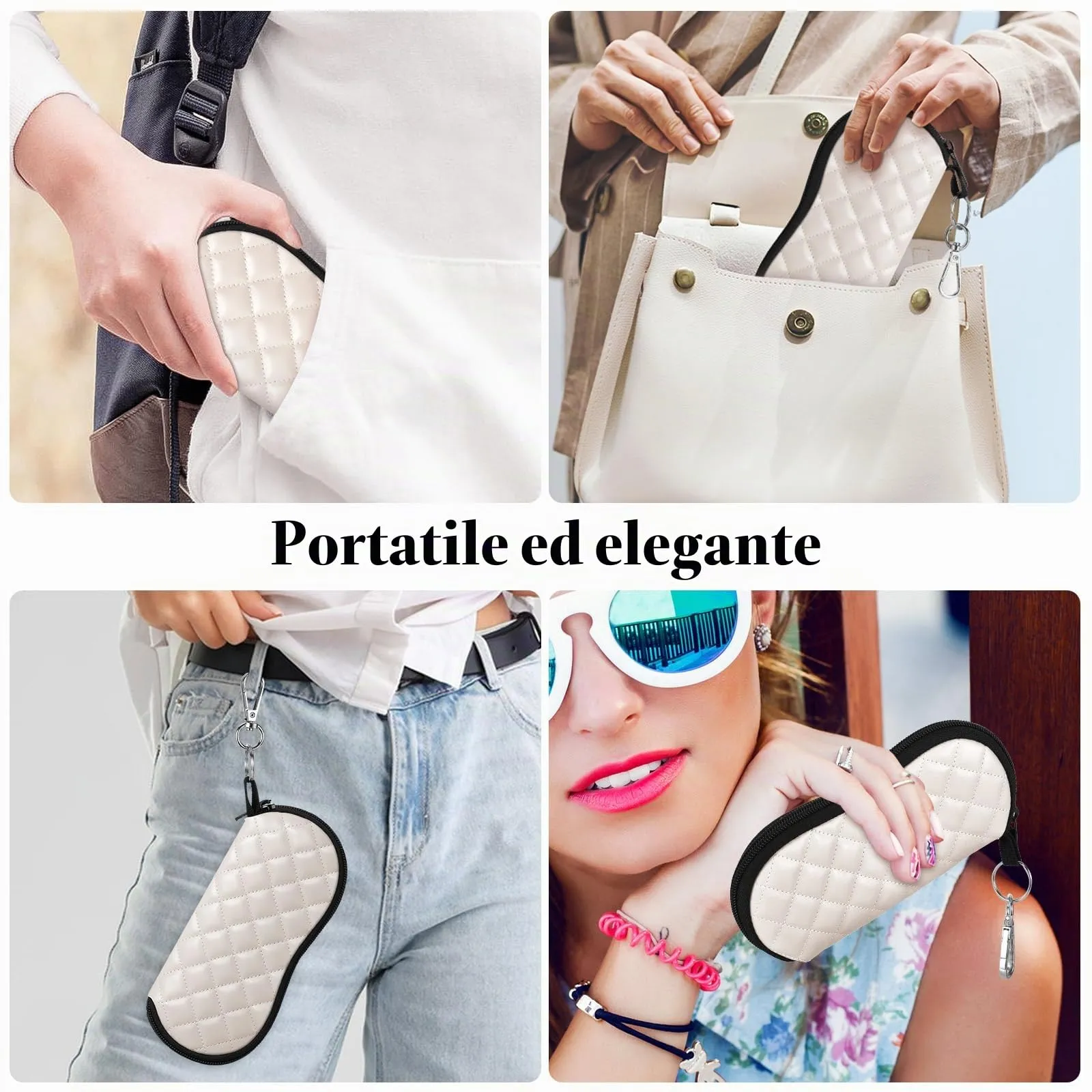 MoKo Custodia Portatile in Neoprene per Occhiali da Sole con Clip da Cintura, Rombo Tono della Pelle - immagine 7