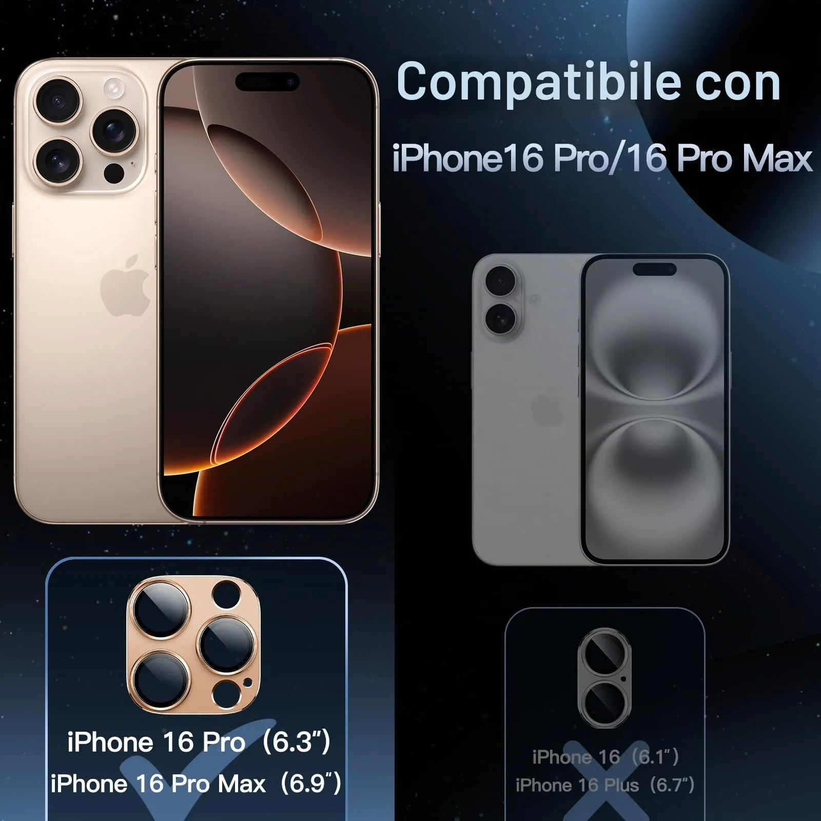 JETech Pellicola Protezione Fotocamera per iPhone 16 Pro/16 Pro Max, Titanio Sabbia - immagine 2
