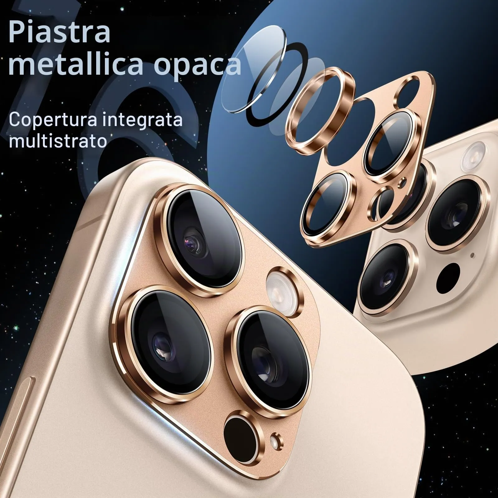 JETech Pellicola Protezione Fotocamera per iPhone 16 Pro/16 Pro Max, Titanio Sabbia - immagine 3