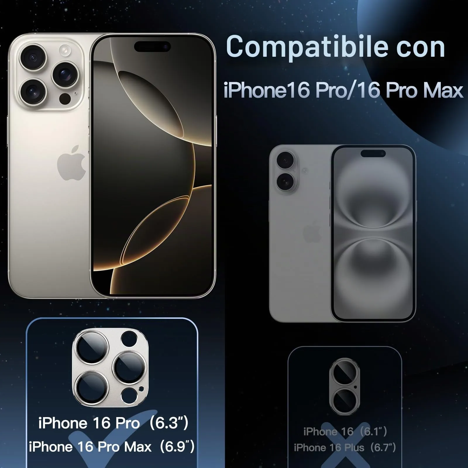 JETech Pellicola Protezione Fotocamera per iPhone 16 Pro/16 Pro Max, Titanio Naturale - immagine 2
