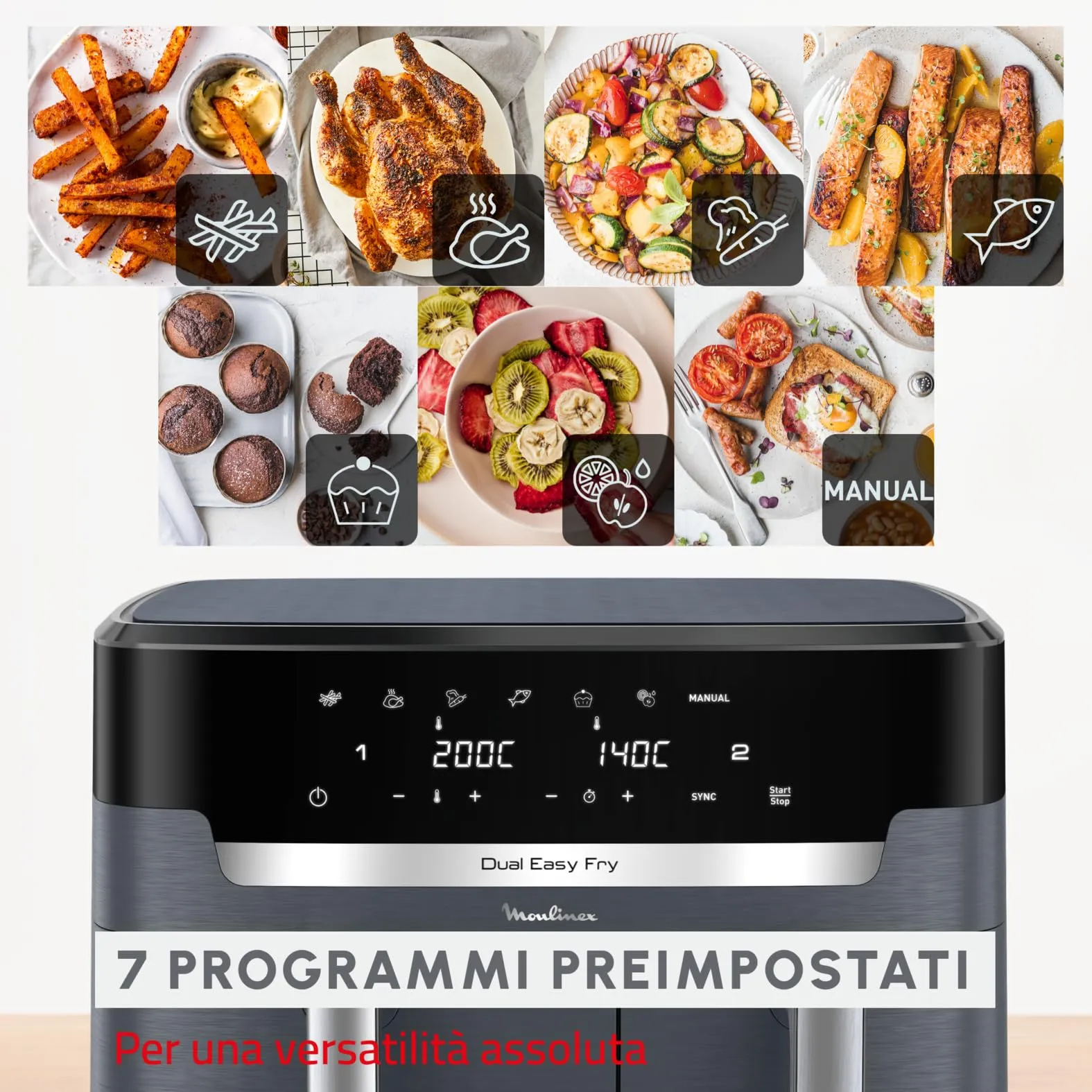 Moulinex Dual Easy Fry XXL Air Fryer 11L, Java Pepper, EZ942B - immagine 3