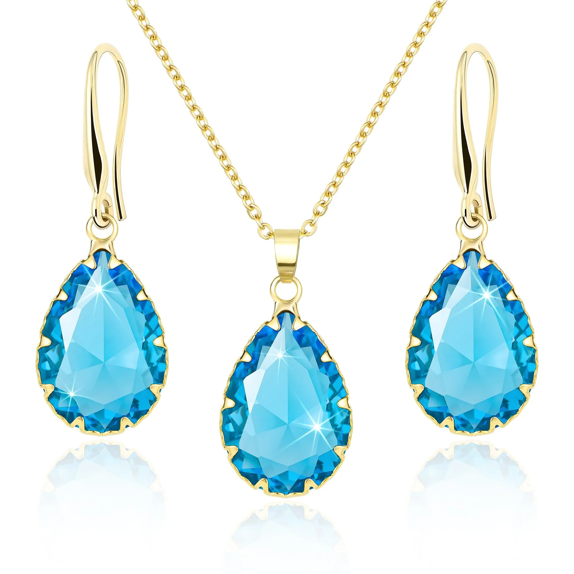 Linawe Set di gioielli blu acquamarina in oro con collana e orecchini pendenti - immagine 1