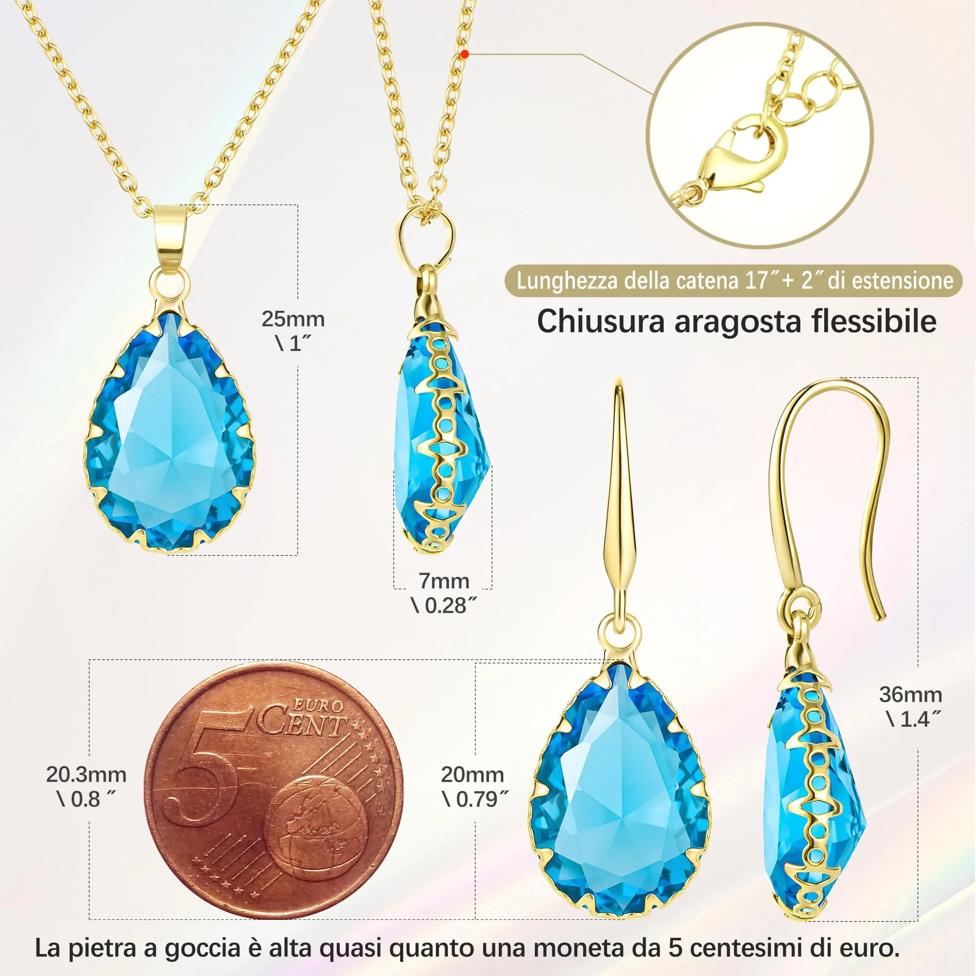 Linawe Set di gioielli blu acquamarina in oro con collana e orecchini pendenti - immagine 4