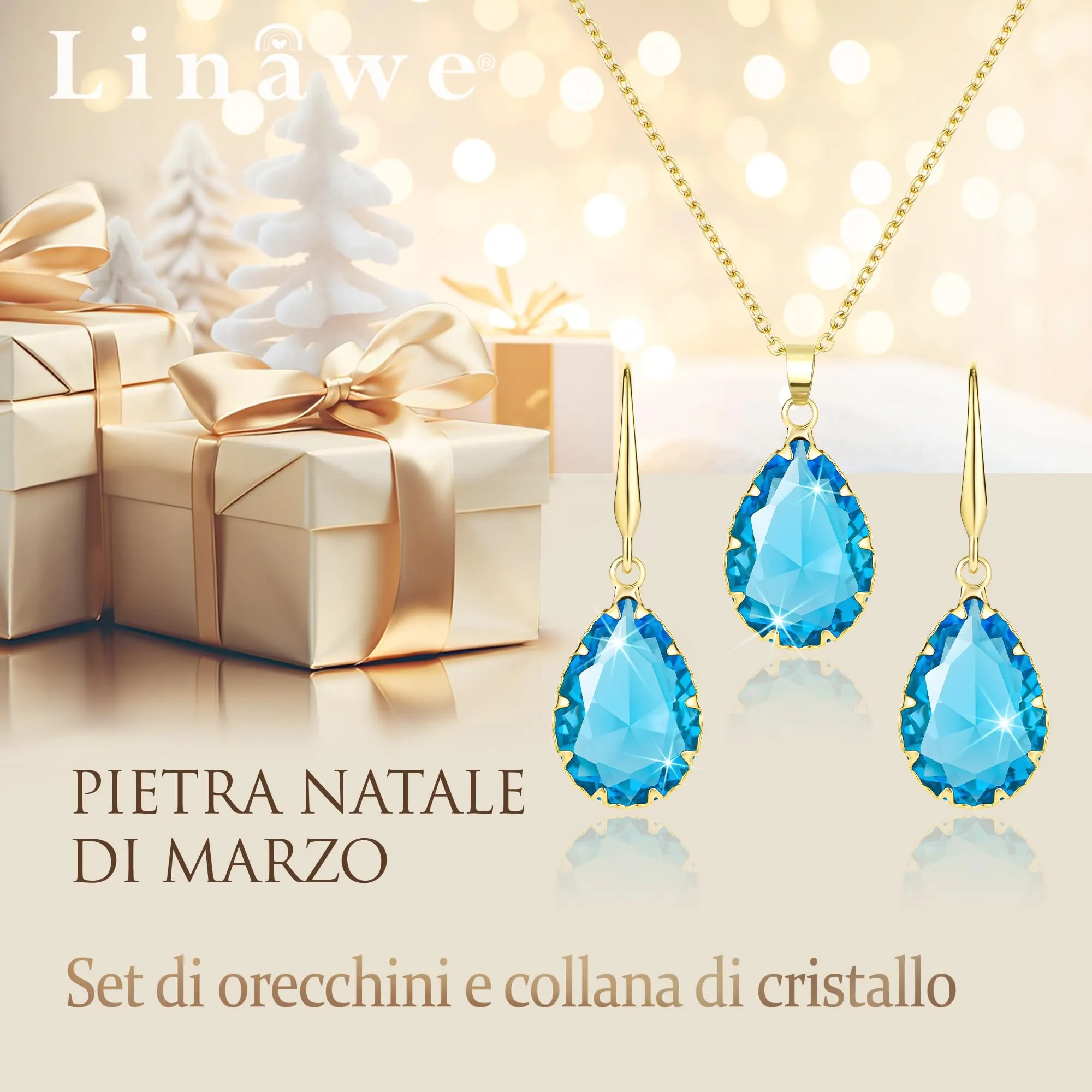 Linawe Set di gioielli blu acquamarina in oro con collana e orecchini pendenti - immagine 5
