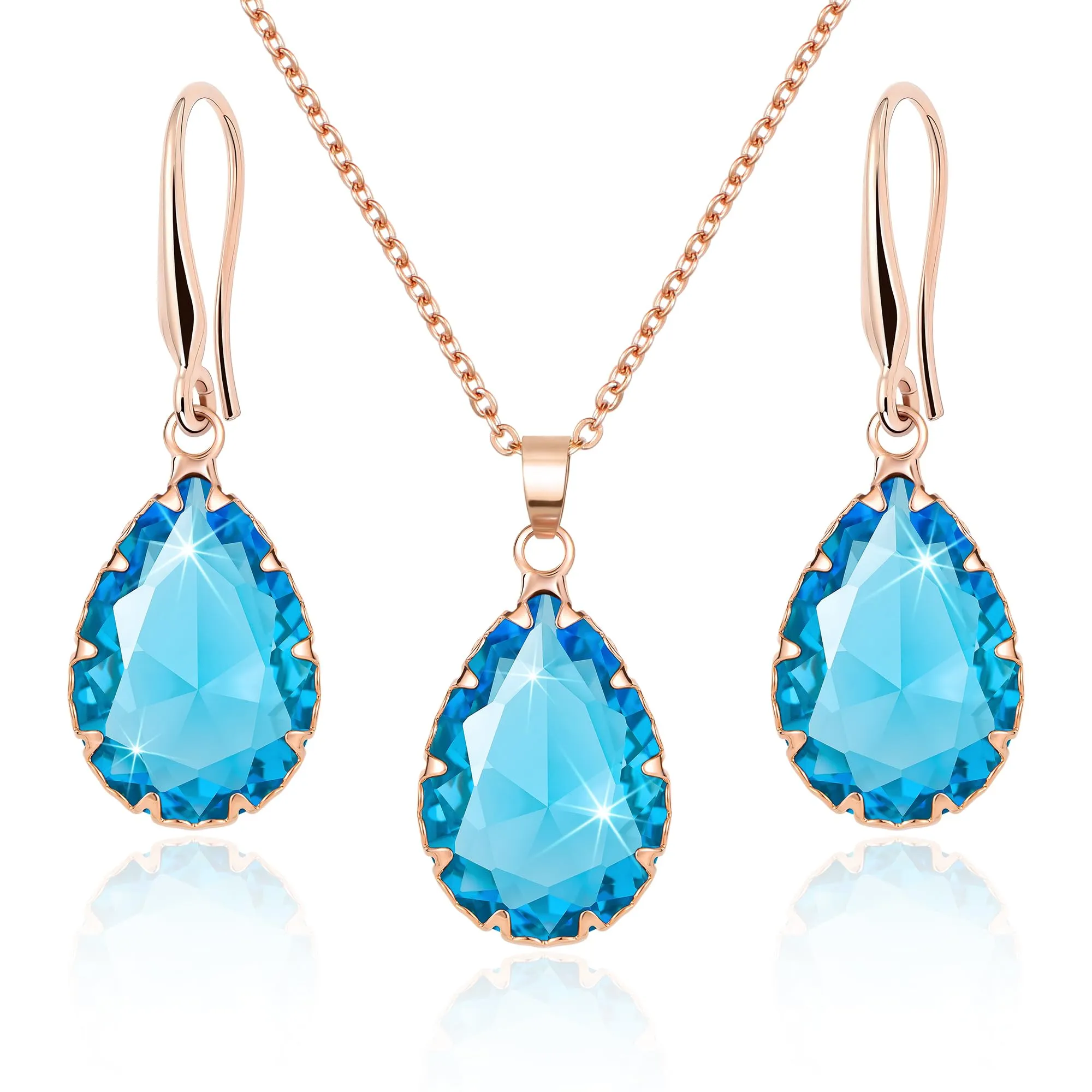 Linawe Set di Gioielli Blu Acquamarina in Oro Rosa con Collana e Orecchini Pendenti - immagine 1