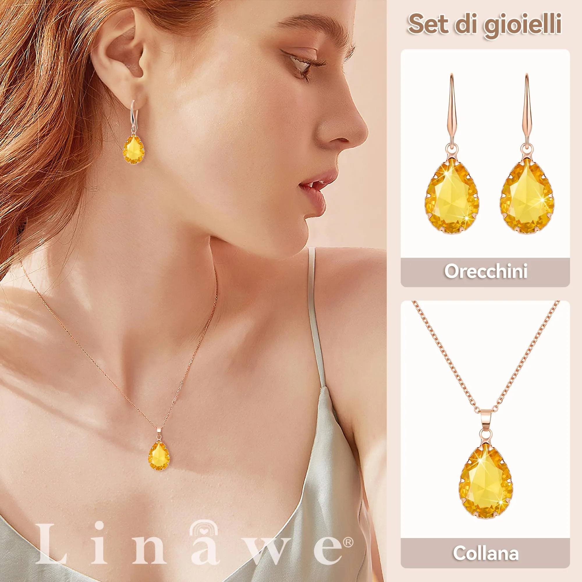 Linawe Set di Gioielli in Oro Rosa con Collana e Orecchini Pendenti - immagine 2