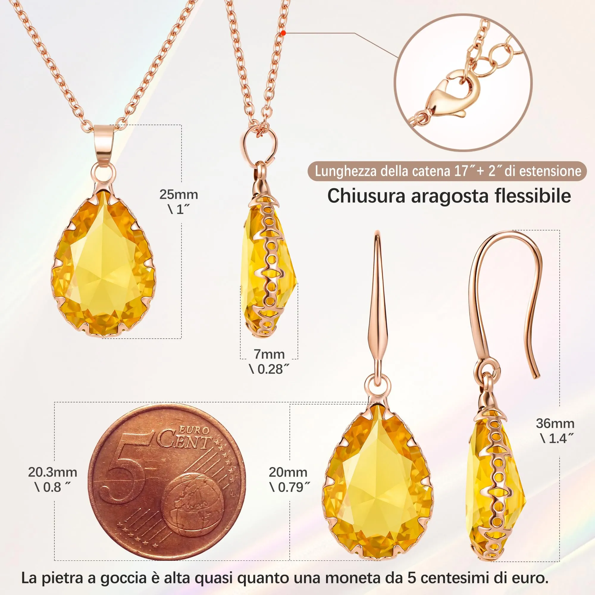 Linawe Set di Gioielli in Oro Rosa con Collana e Orecchini Pendenti - immagine 4