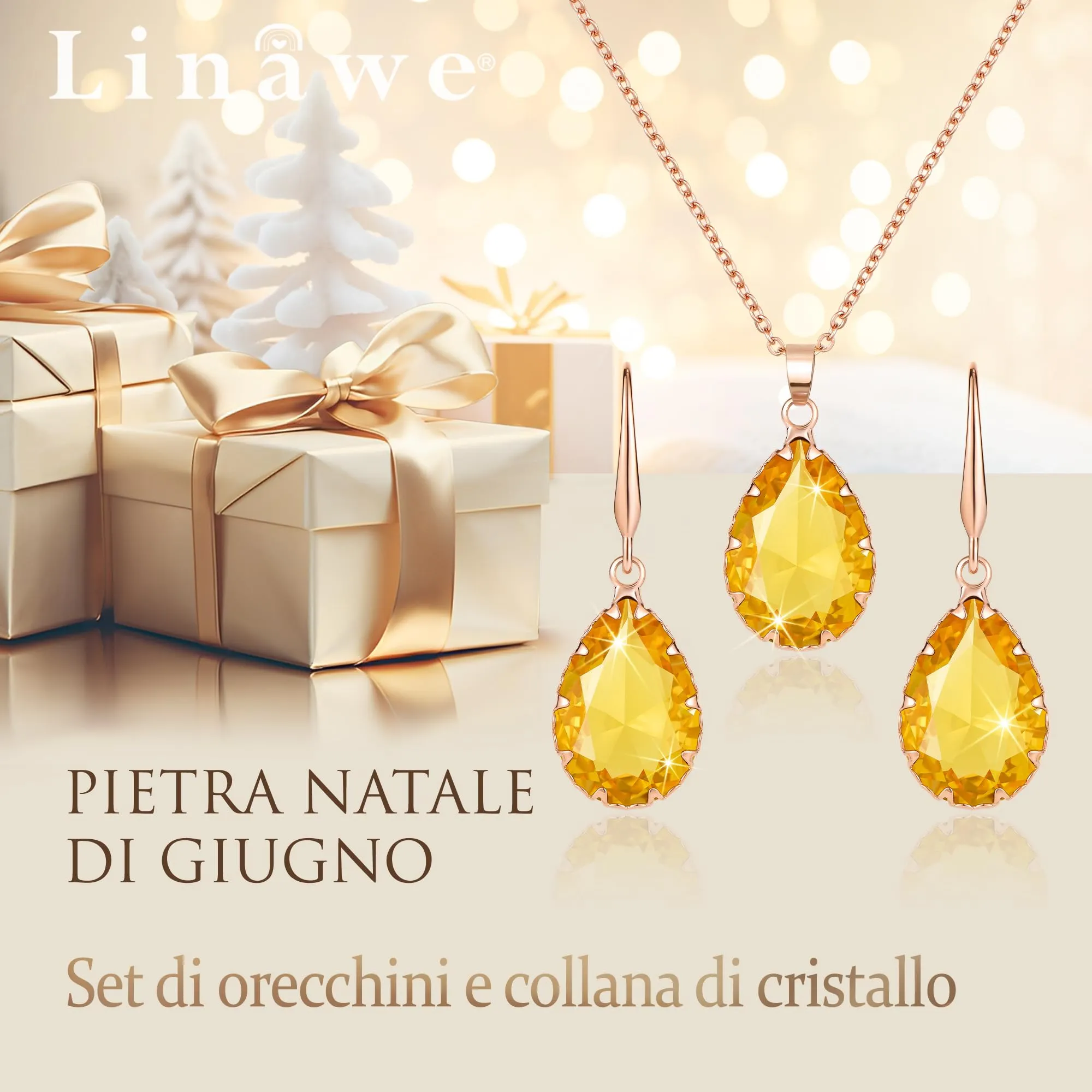 Linawe Set di Gioielli in Oro Rosa con Collana e Orecchini Pendenti - immagine 5