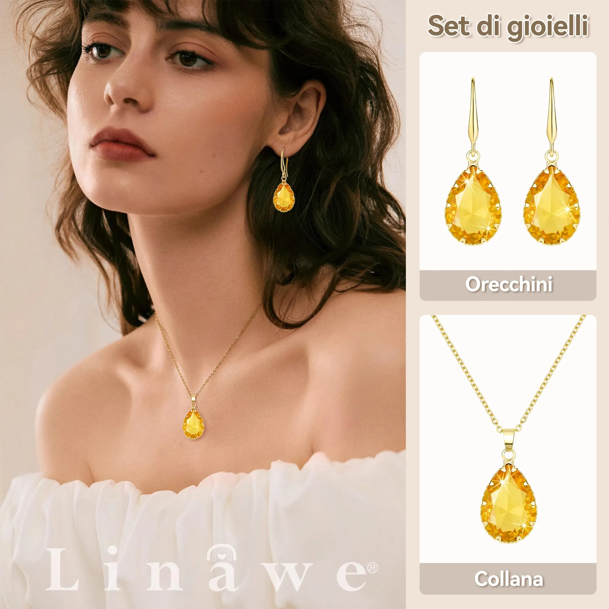 Linawe Set di gioielli in oro per donna con collana e orecchini pendenti - immagine 2