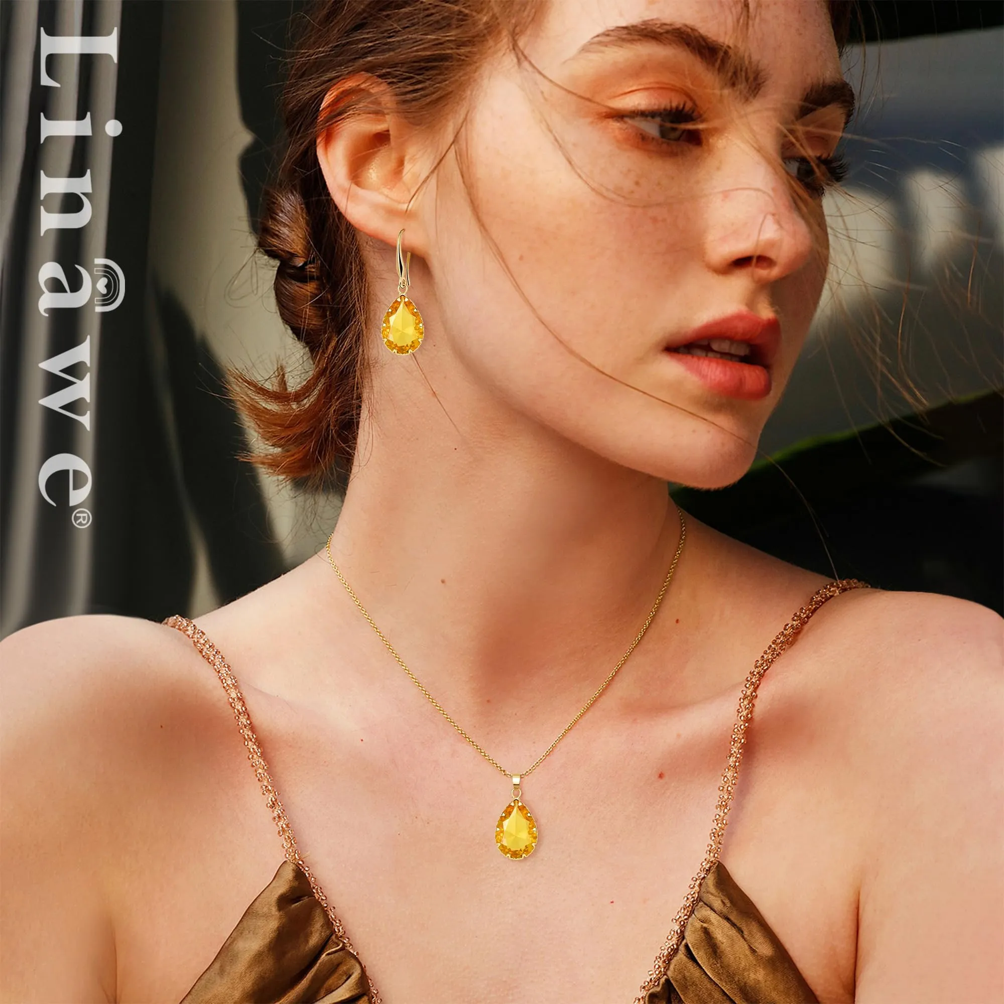 Linawe Set di gioielli in oro per donna con collana e orecchini pendenti - immagine 3