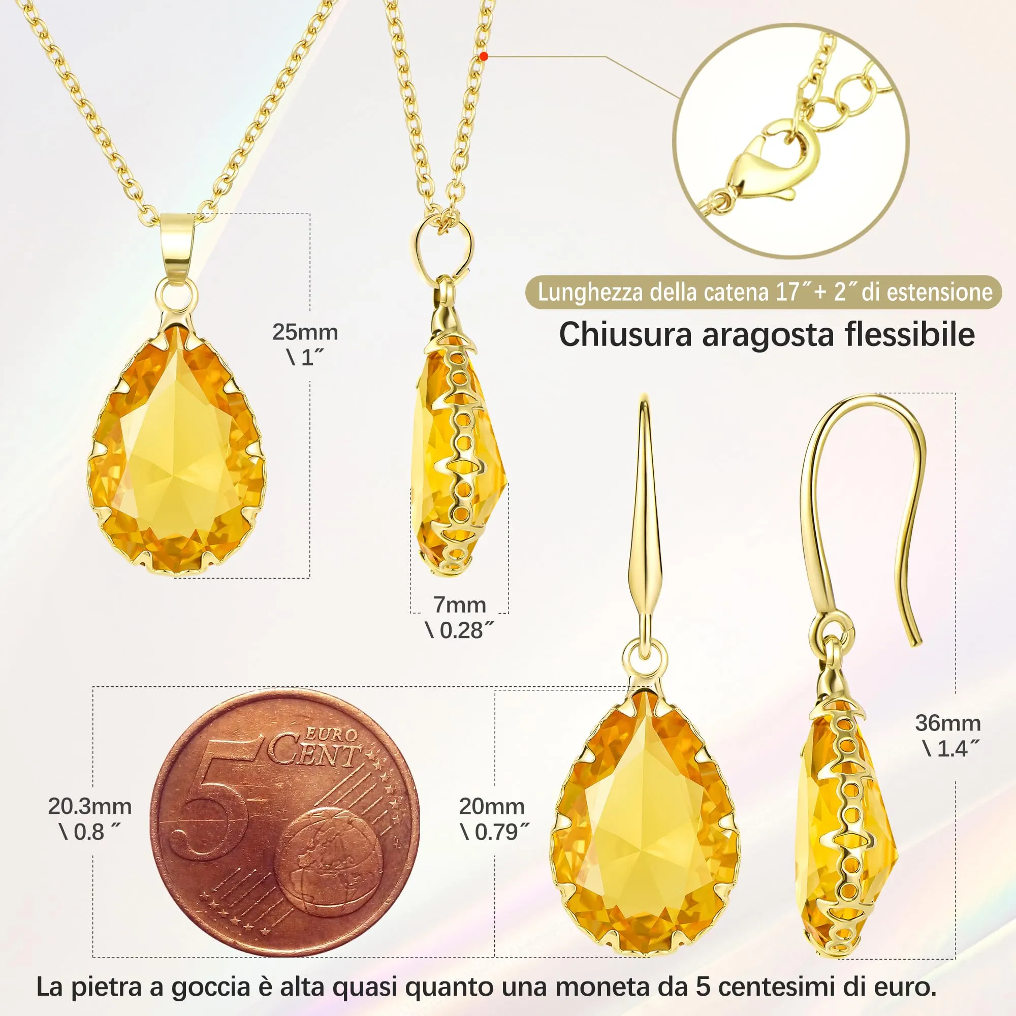 Linawe Set di gioielli in oro per donna con collana e orecchini pendenti - immagine 4