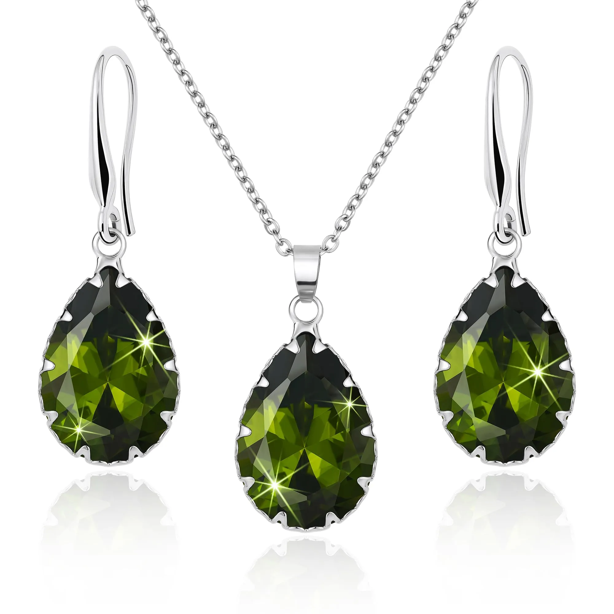 Linawe Set di gioielli da donna con collana a catena e orecchini pendenti, ciondolo in peridoto verde e argento - immagine 1
