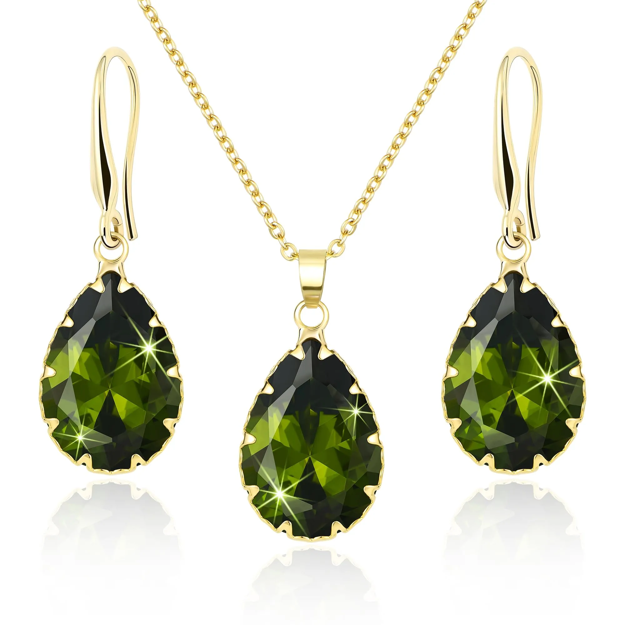 Linawe Set di gioielli con collana e orecchini in peridoto verde, placcato oro - immagine 1
