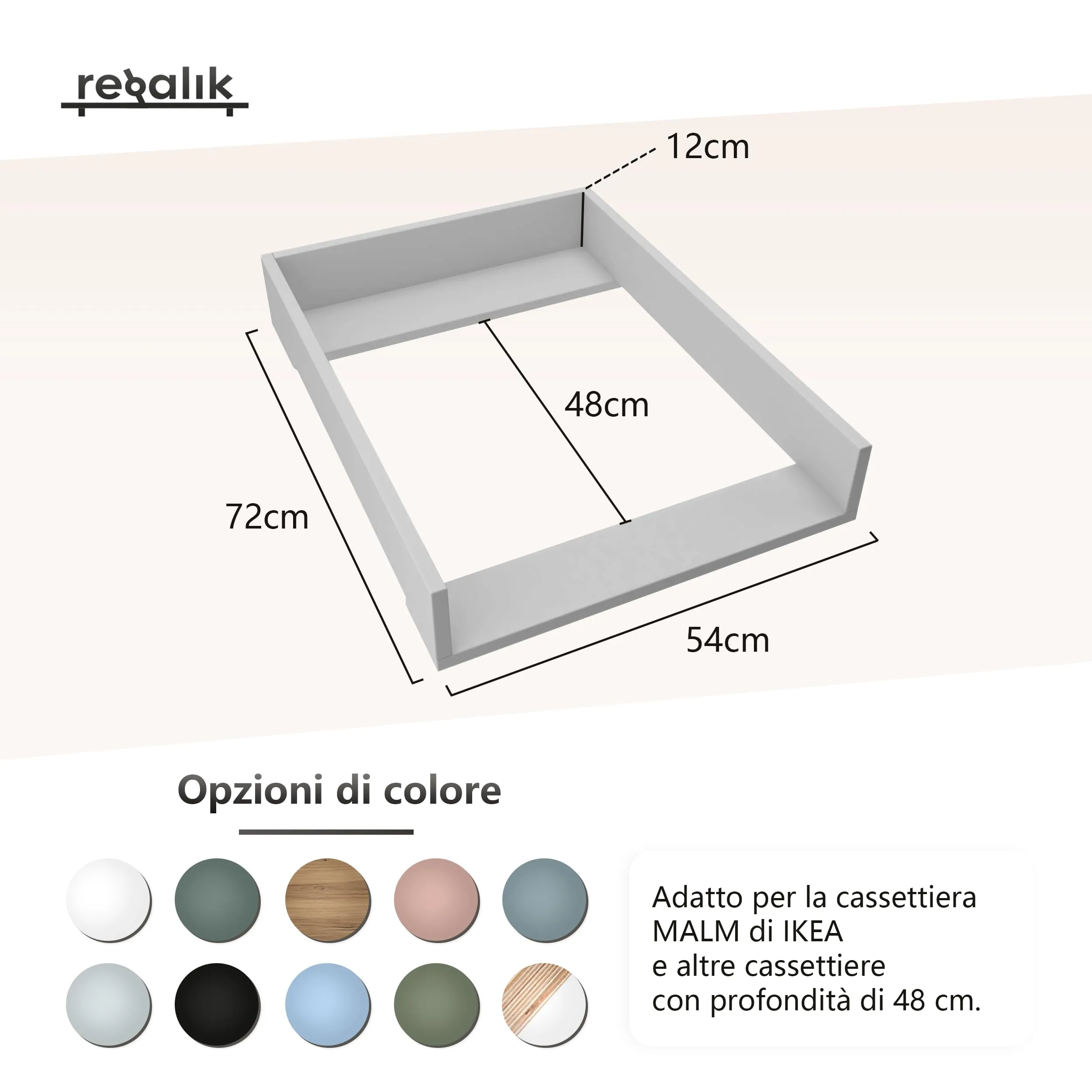 regalik Fasciatoio per Cassettiera IKEA Malm 48 cm, Verde - immagine 2