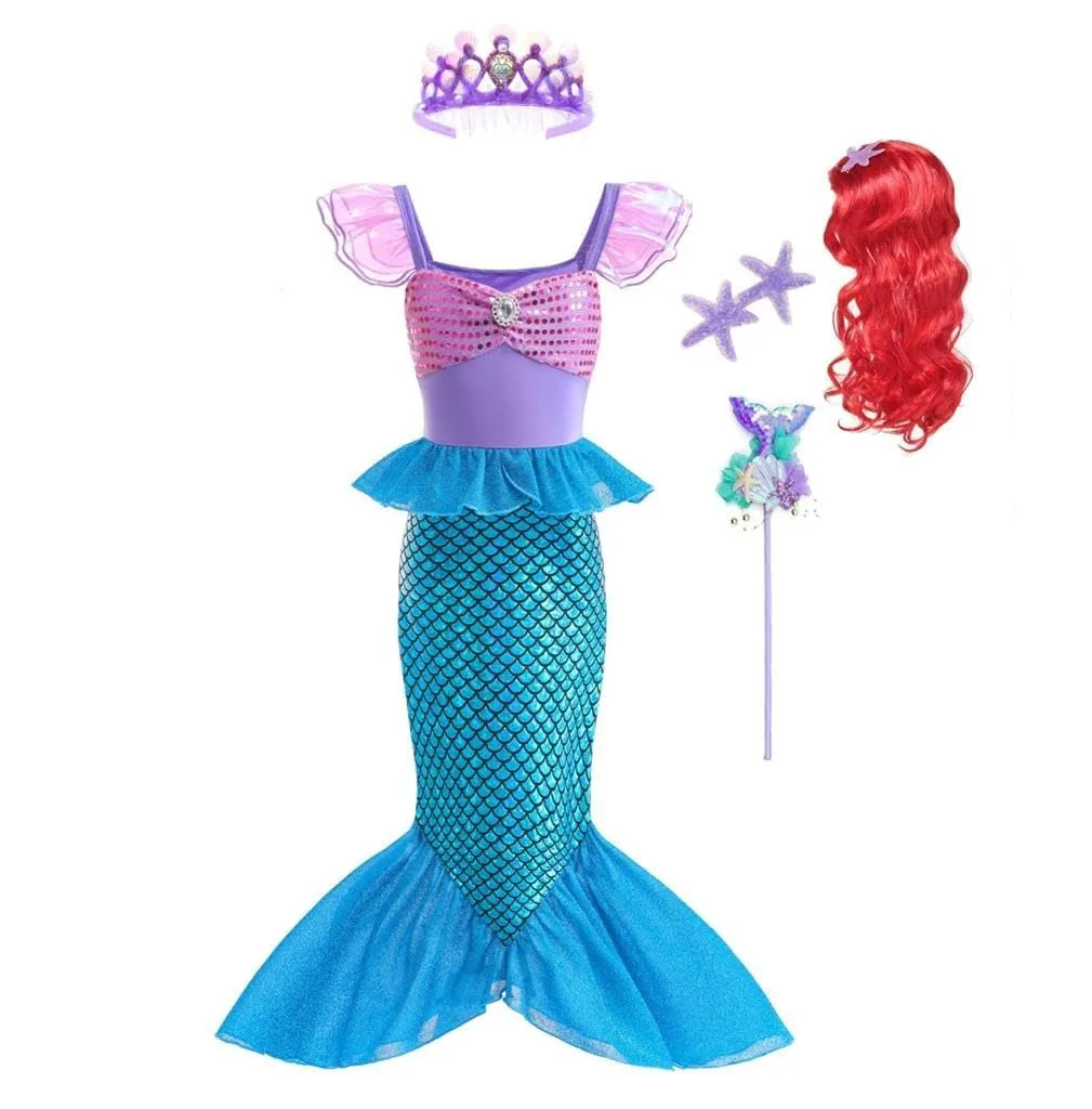 Lito Angels Costume da Sirena per Bambina con Corona e Parrucca, Viola e Blu, 2 Anni 92cm - immagine 1