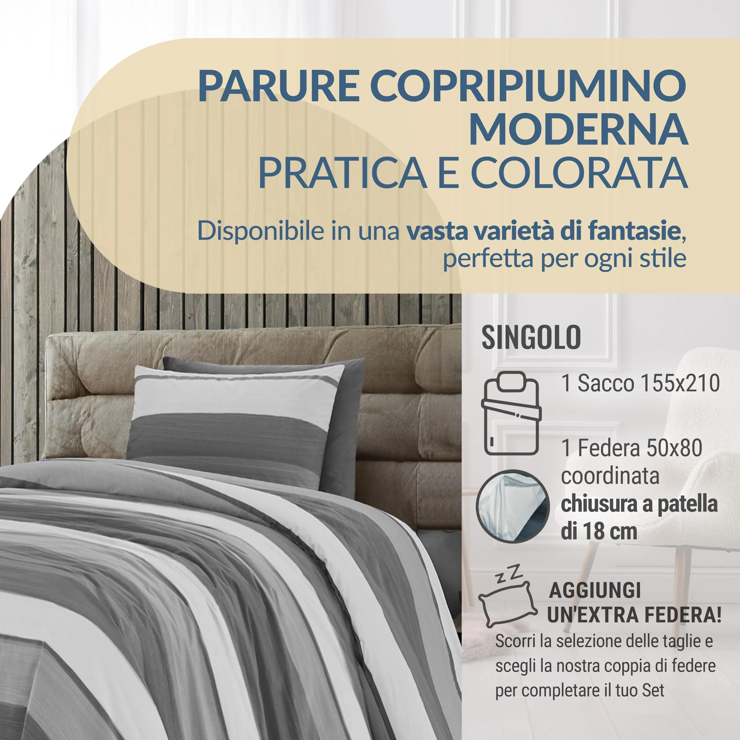 Dorian Home Copripiumino Singolo in Cotone 155x210 con Federa - immagine 2