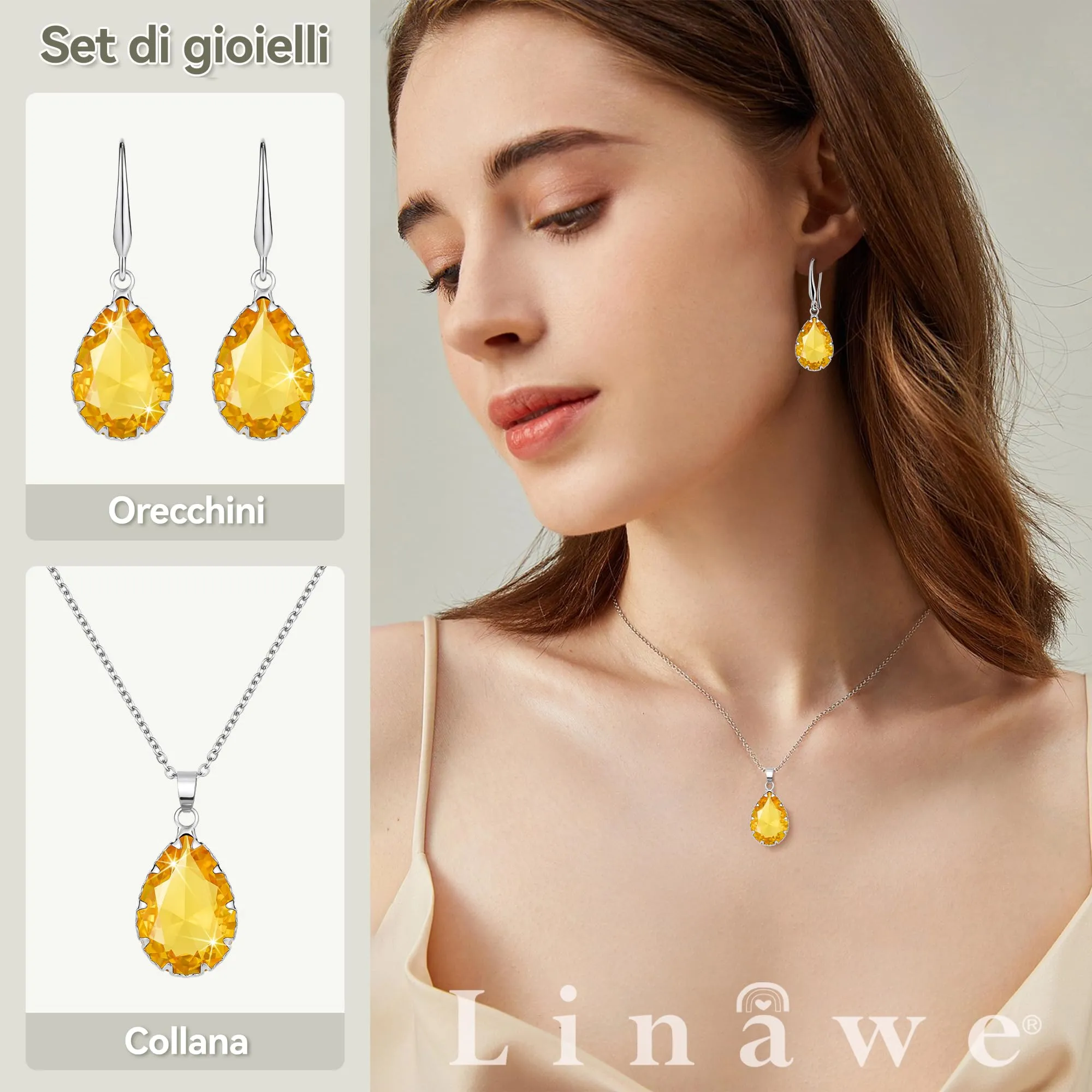 Linawe Set di Gioielli da Sposa con Collana e Orecchini in Argento, Oro e Oro Rosa - immagine 2
