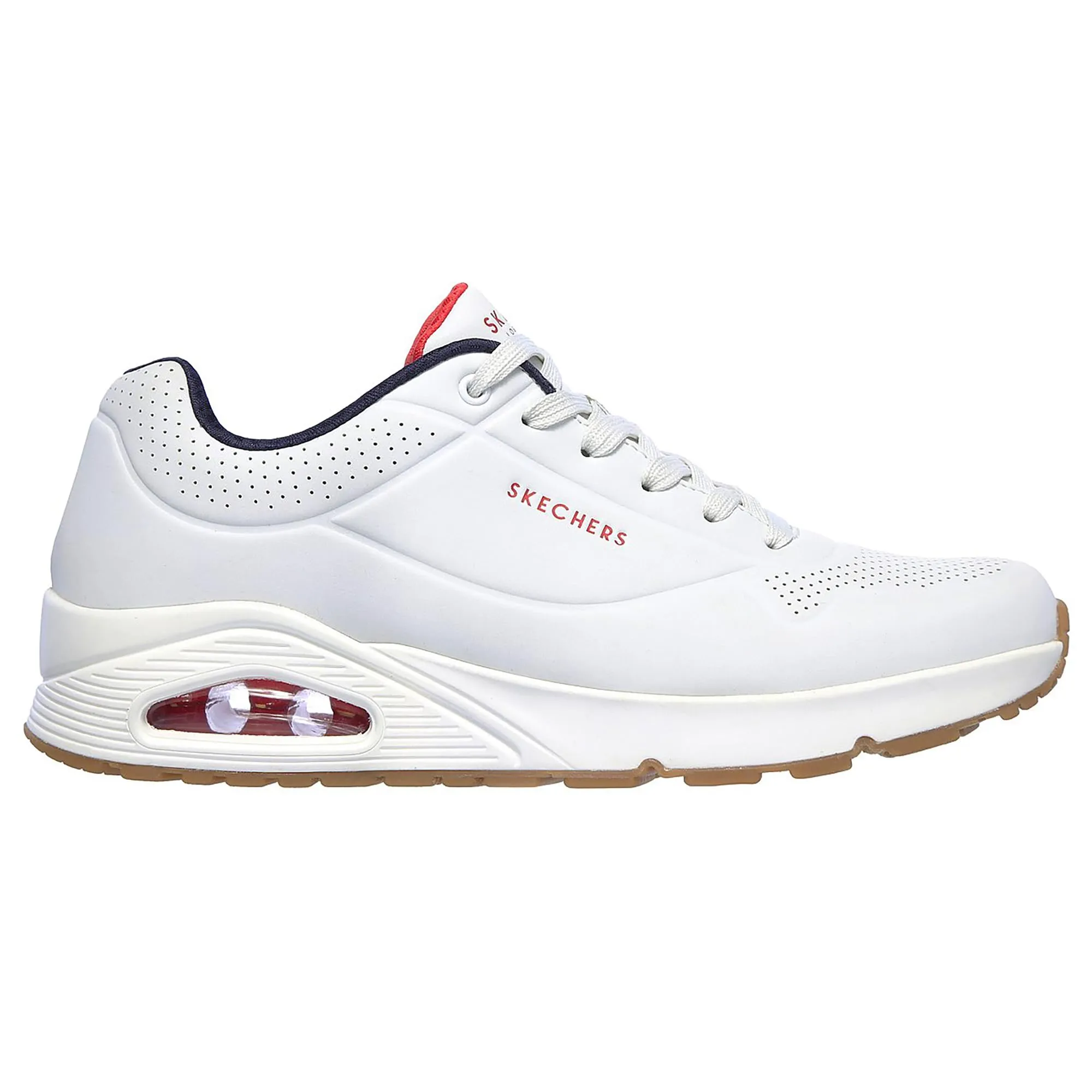 Skechers Uno Stand On Air Men's Sneakers, White Durabuck Navy Red Trim, 46 EU - immagine 6