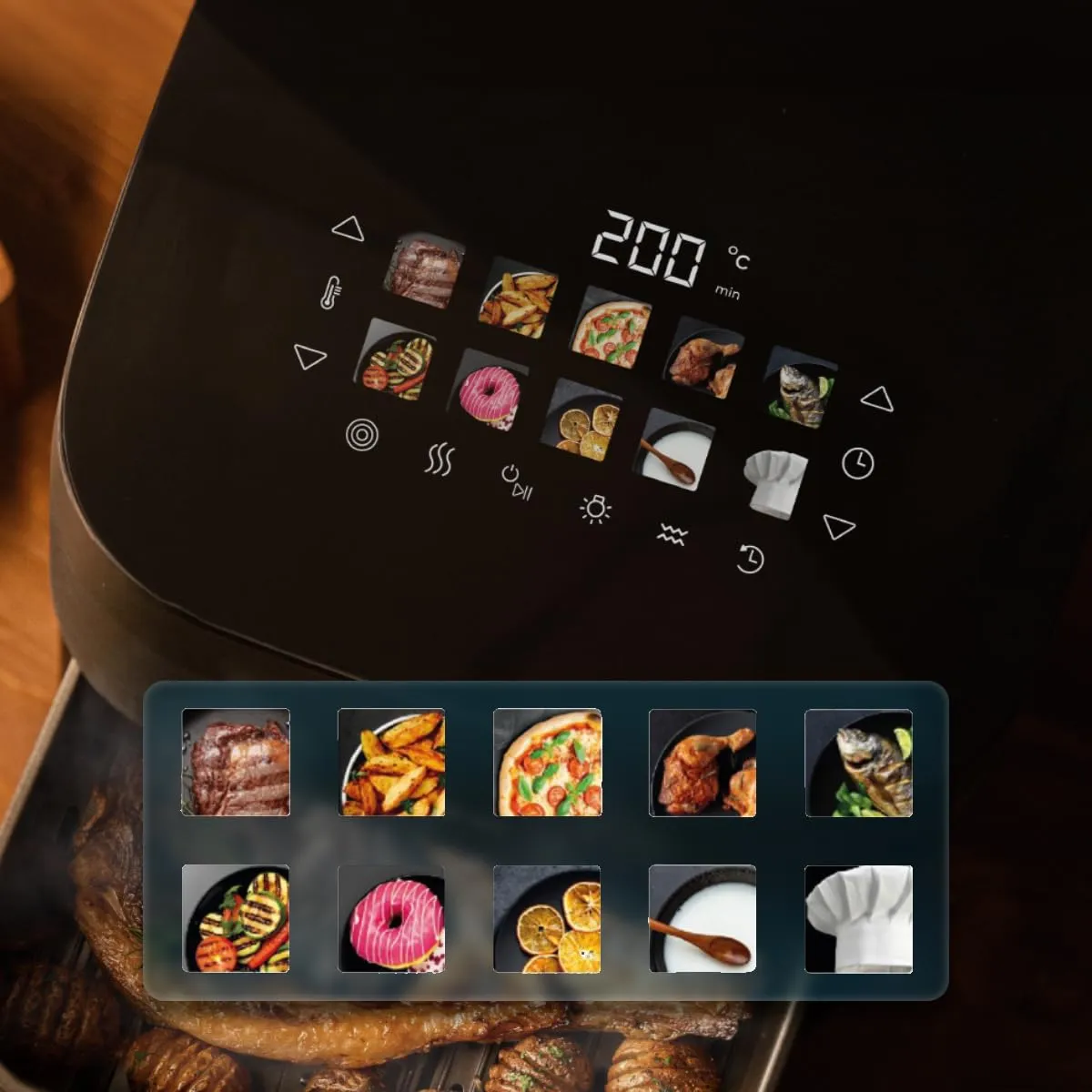 Cecotec Cecofry&Grill Smokin' 4500 Friggitrice ad Aria 4.5 Litri, 1900W, Piastra Grill, Doppia Resistenza, Affumicatore Integrato - immagine 6