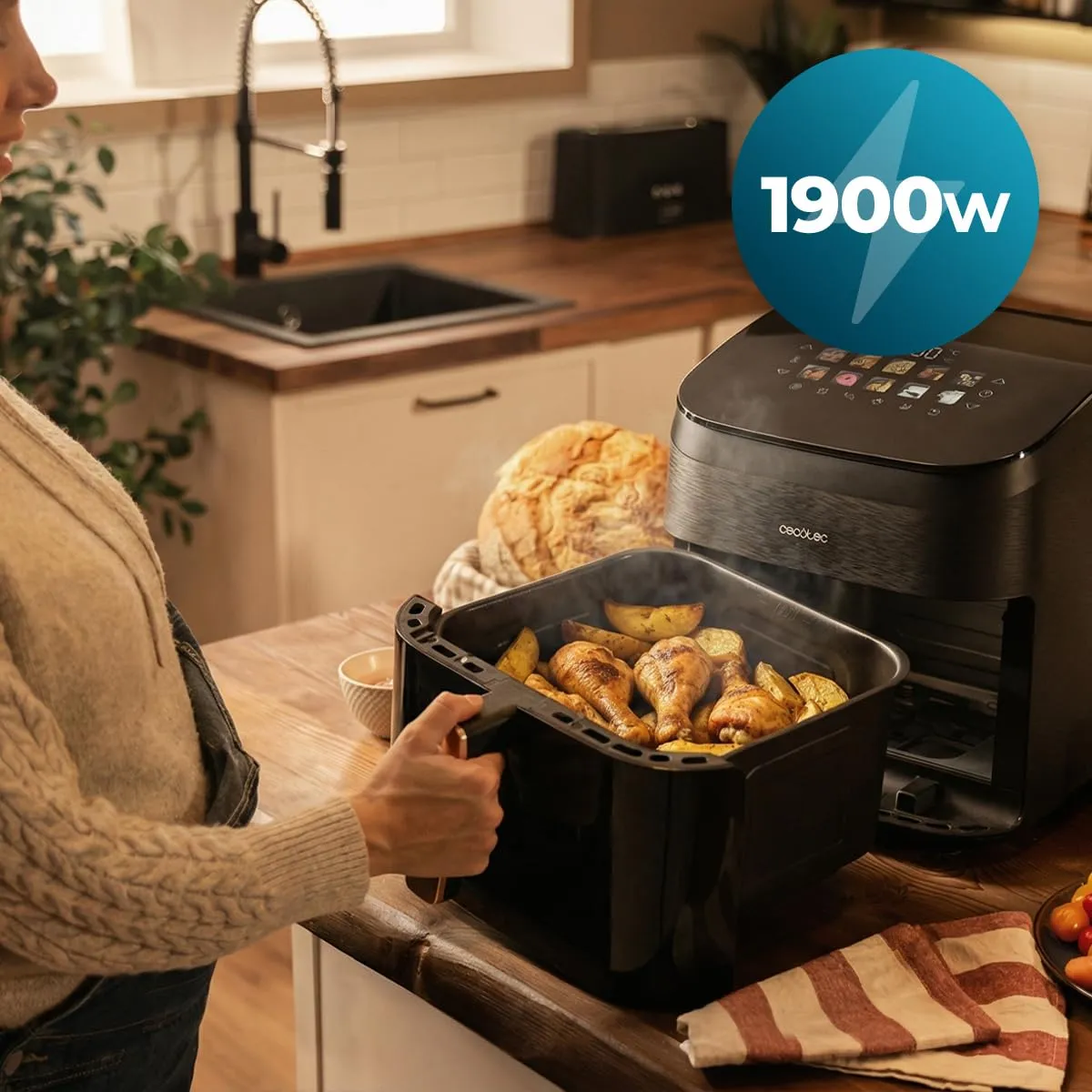Cecotec Cecofry&Grill Smokin' 4500 Friggitrice ad Aria 4.5 Litri, 1900W, Piastra Grill, Doppia Resistenza, Affumicatore Integrato - immagine 9