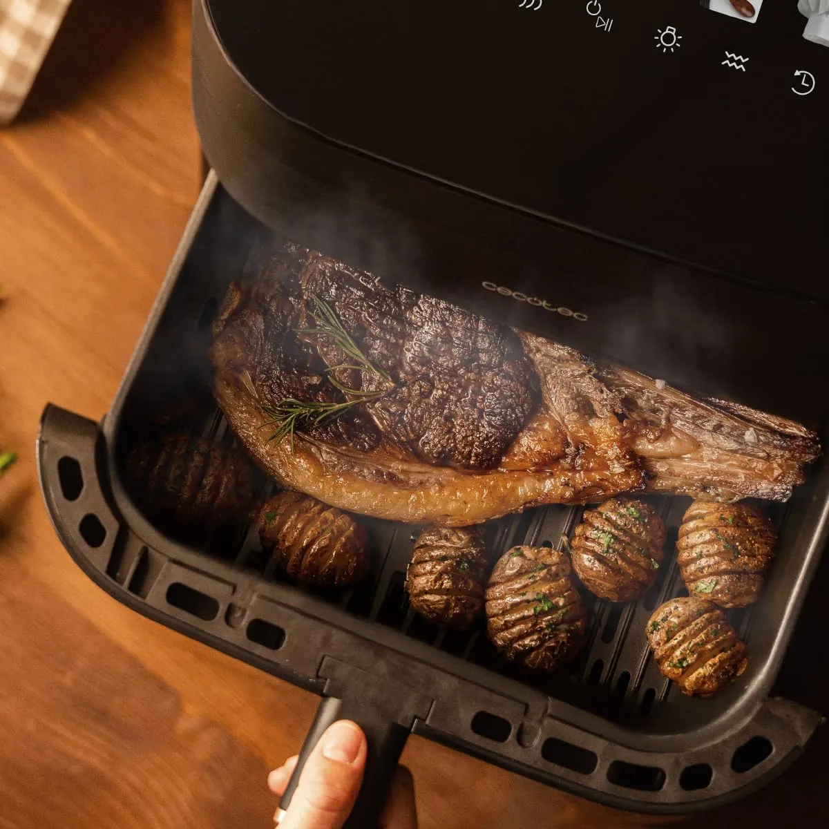 Cecotec Cecofry&Grill Smokin' 4500 Friggitrice ad Aria 4.5 Litri, 1900W, Piastra Grill, Doppia Resistenza, Affumicatore Integrato - immagine 10