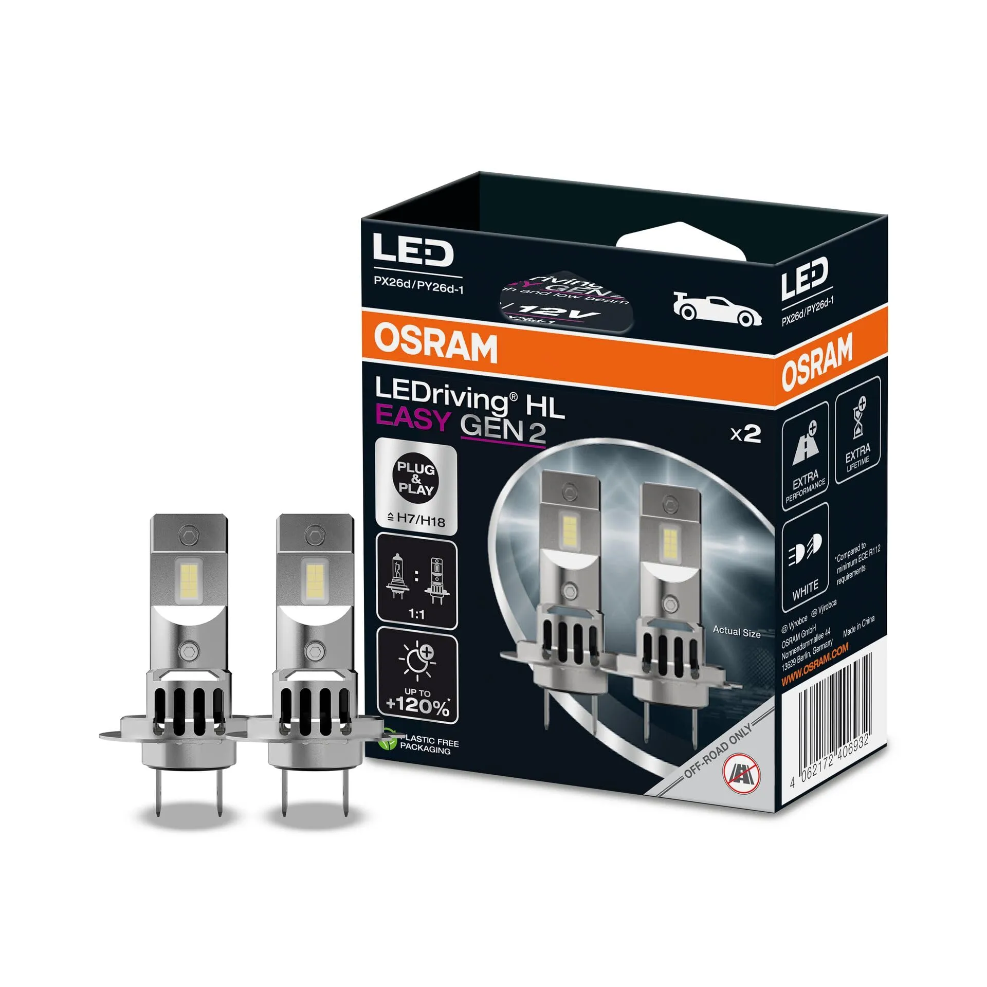 OSRAM LEDriving HL EASY GEN 2 H7/H18 LED Headlights, Cool White 6500K, Off-Road Use, 2 Lamps - immagine 1
