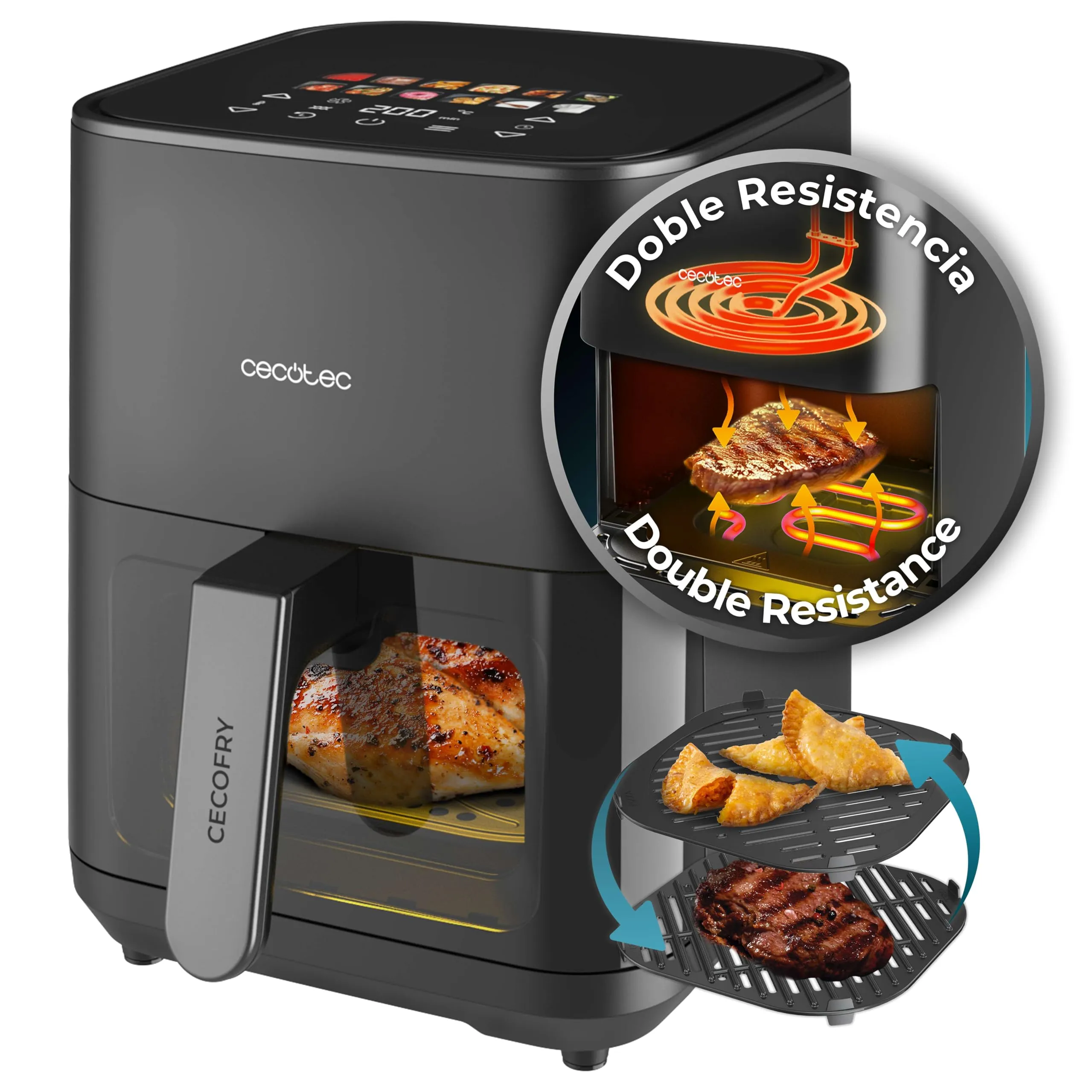 Cecotec Cecofry&Grill Duoheat 4000 Friggitrice ad Aria 4L, 1900W, 3in1 Friggitrice, Grill, Piastra - immagine 1