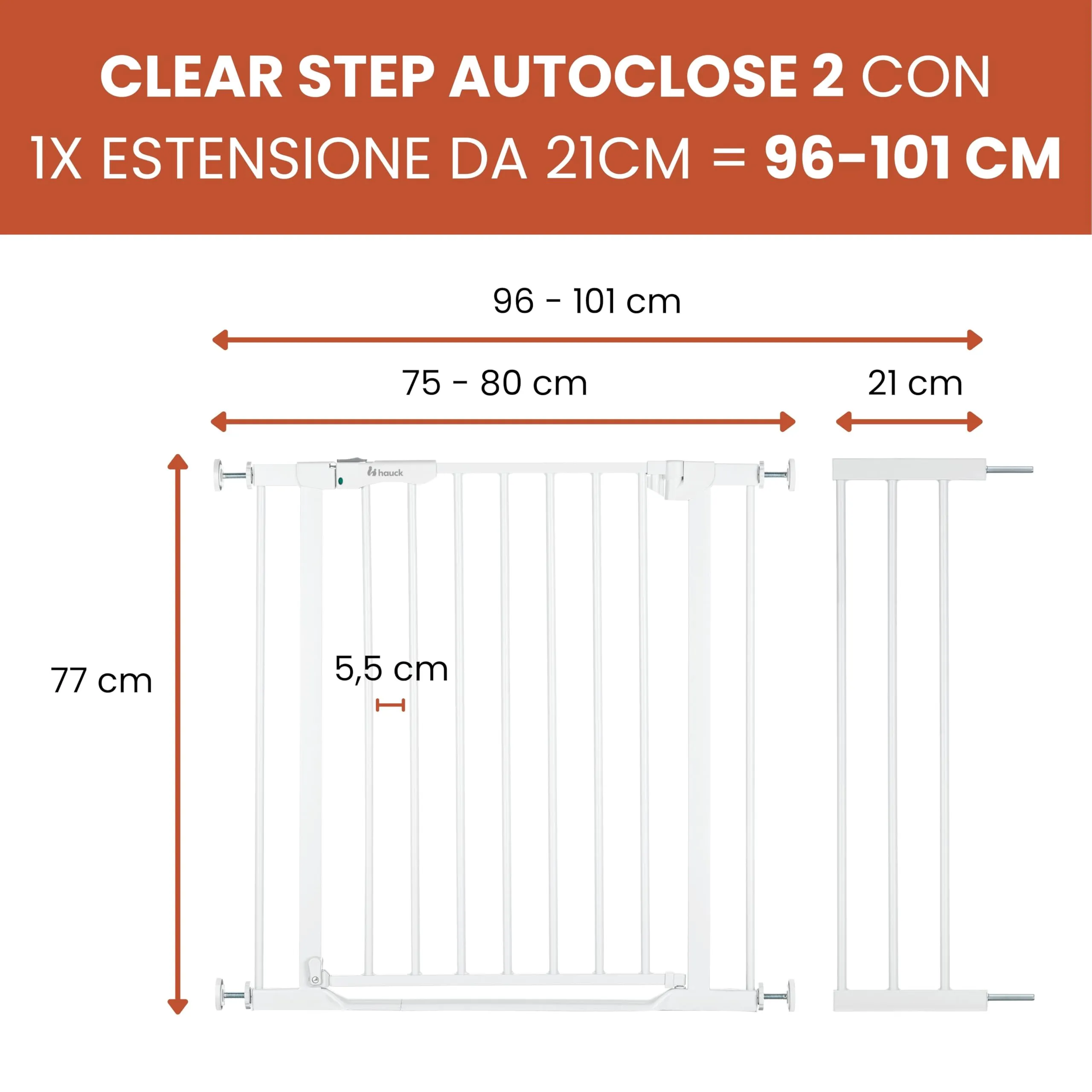 hauck Cancelletto con Prolunga 21 cm, Chiusura Automatica e Soglia Piatta, White - immagine 2