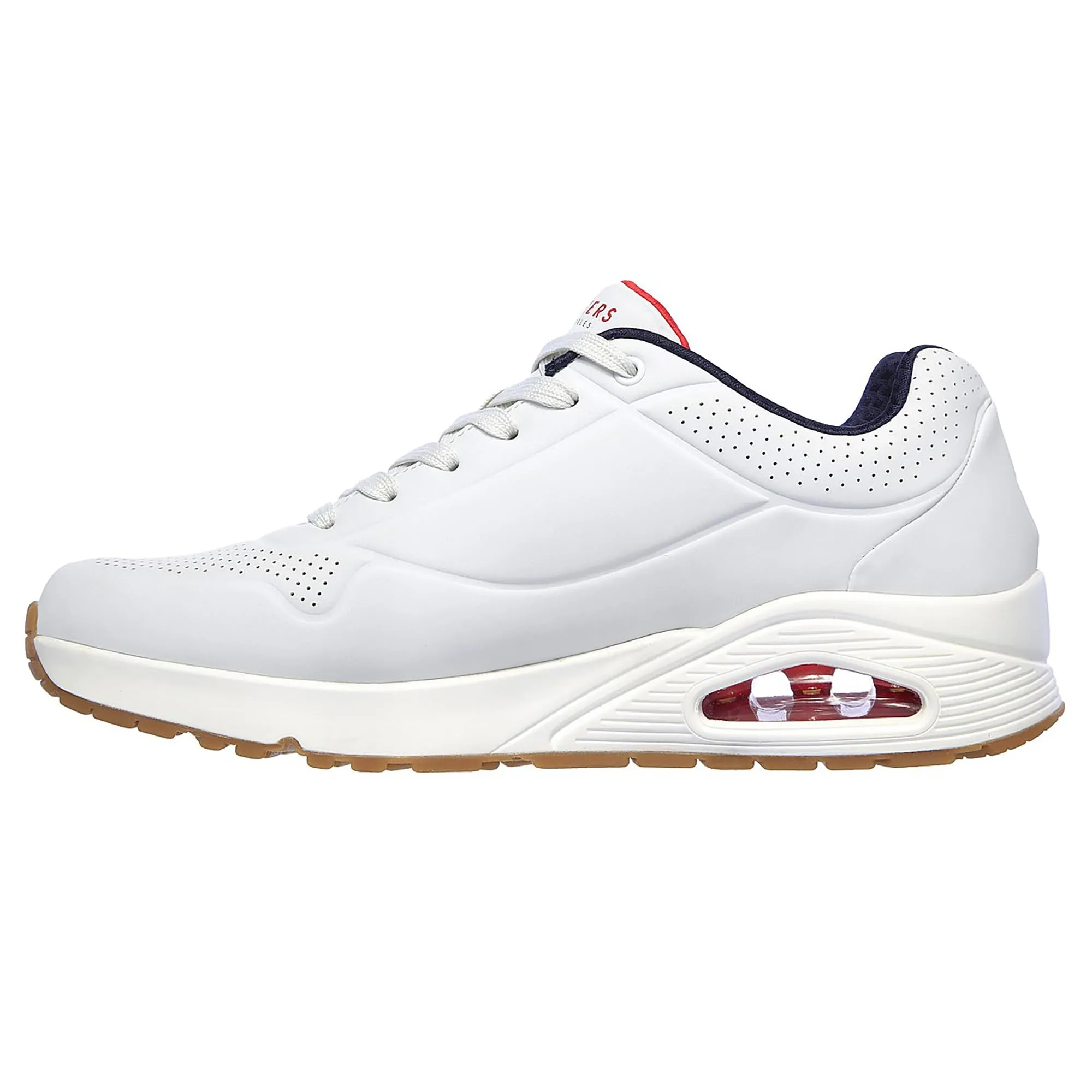 Skechers Uno Stand On Air Scarpe da ginnastica Uomo, White Durabuck Navy Red Trim, 48.5 EU - immagine 5
