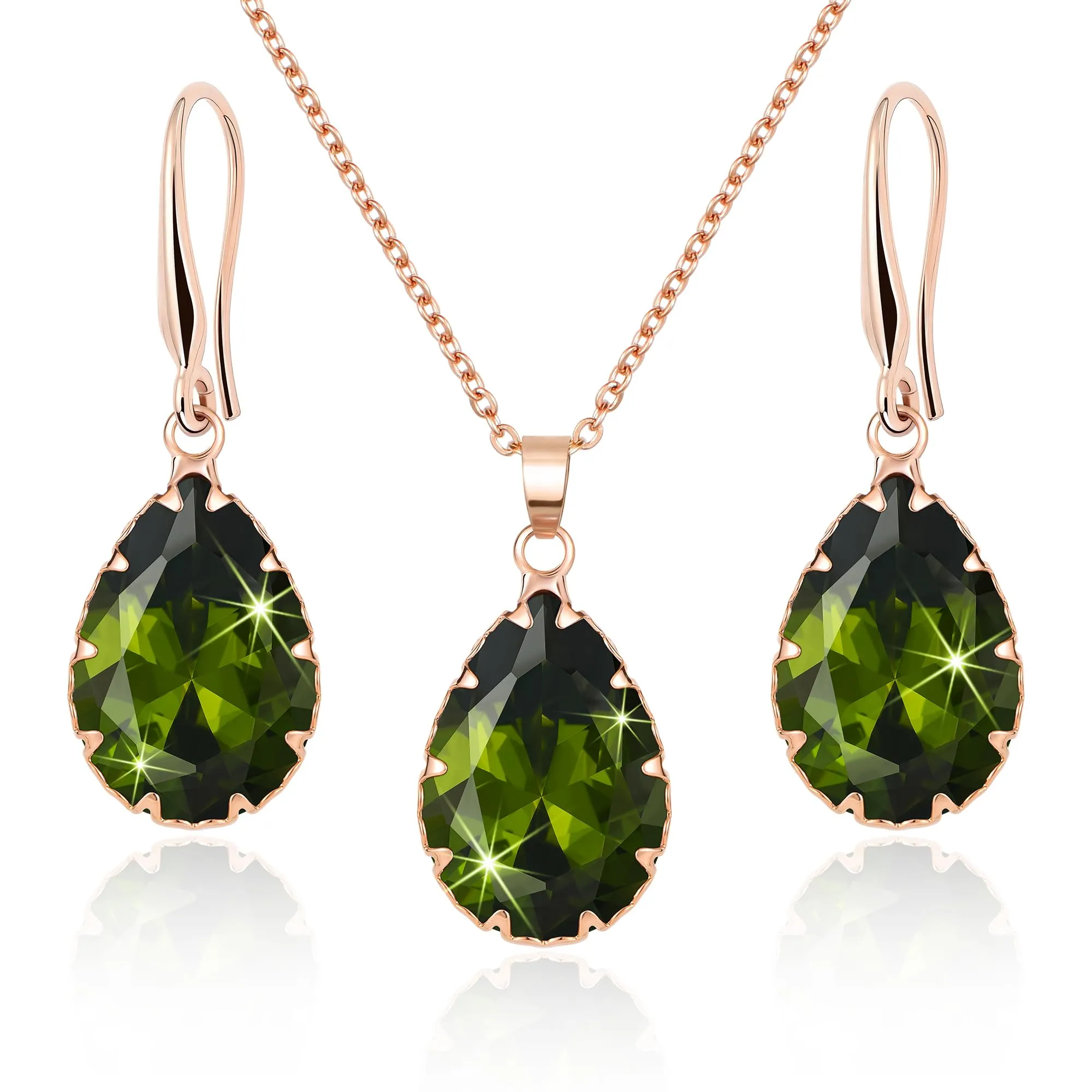 Linawe Set di Gioielli per Donna - Collana e Orecchini in Oro Rosa con Peridoto Verde - immagine 1