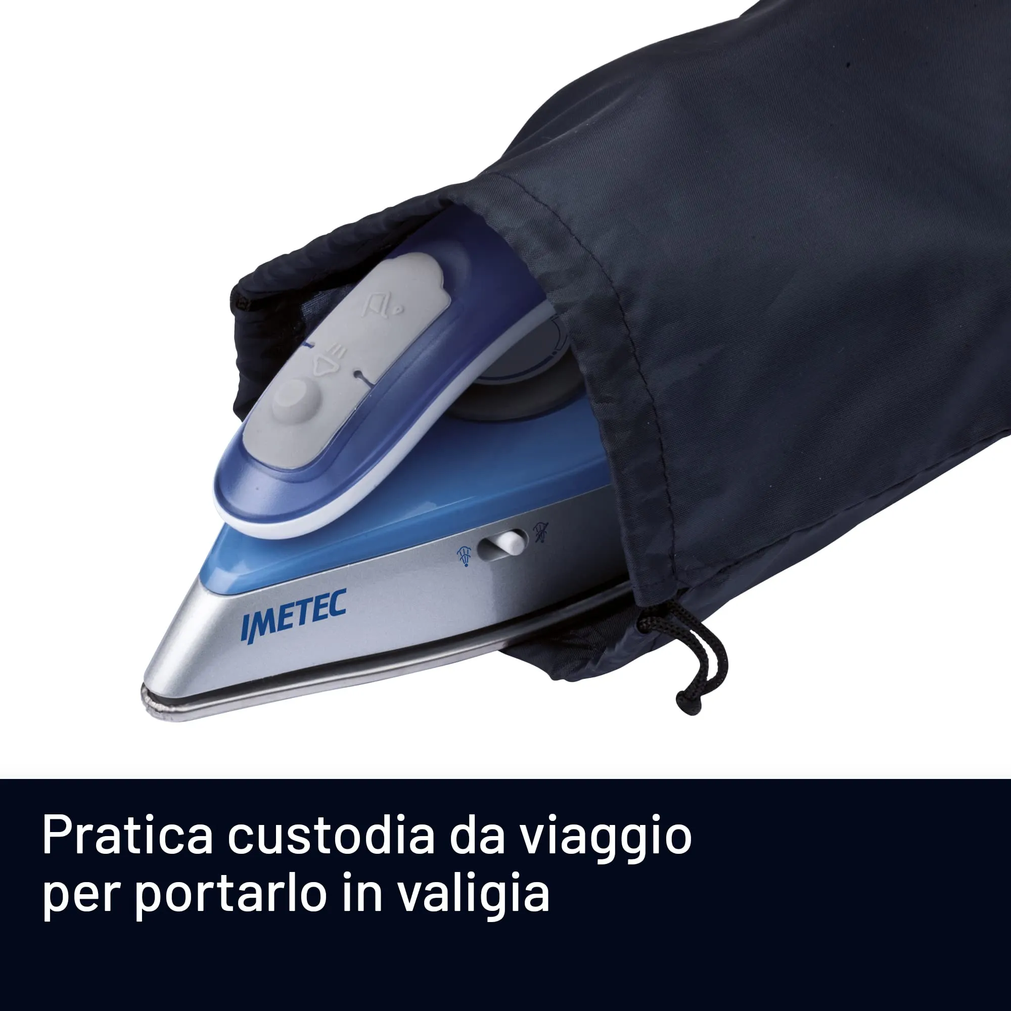 Imetec Nuvola Ferro da Stiro da Viaggio a Vapore, 1000W, Piastra in Acciaio Inox, Manico Pieghevole, Custodia da Viaggio, Doppio Voltaggio - immagine 4