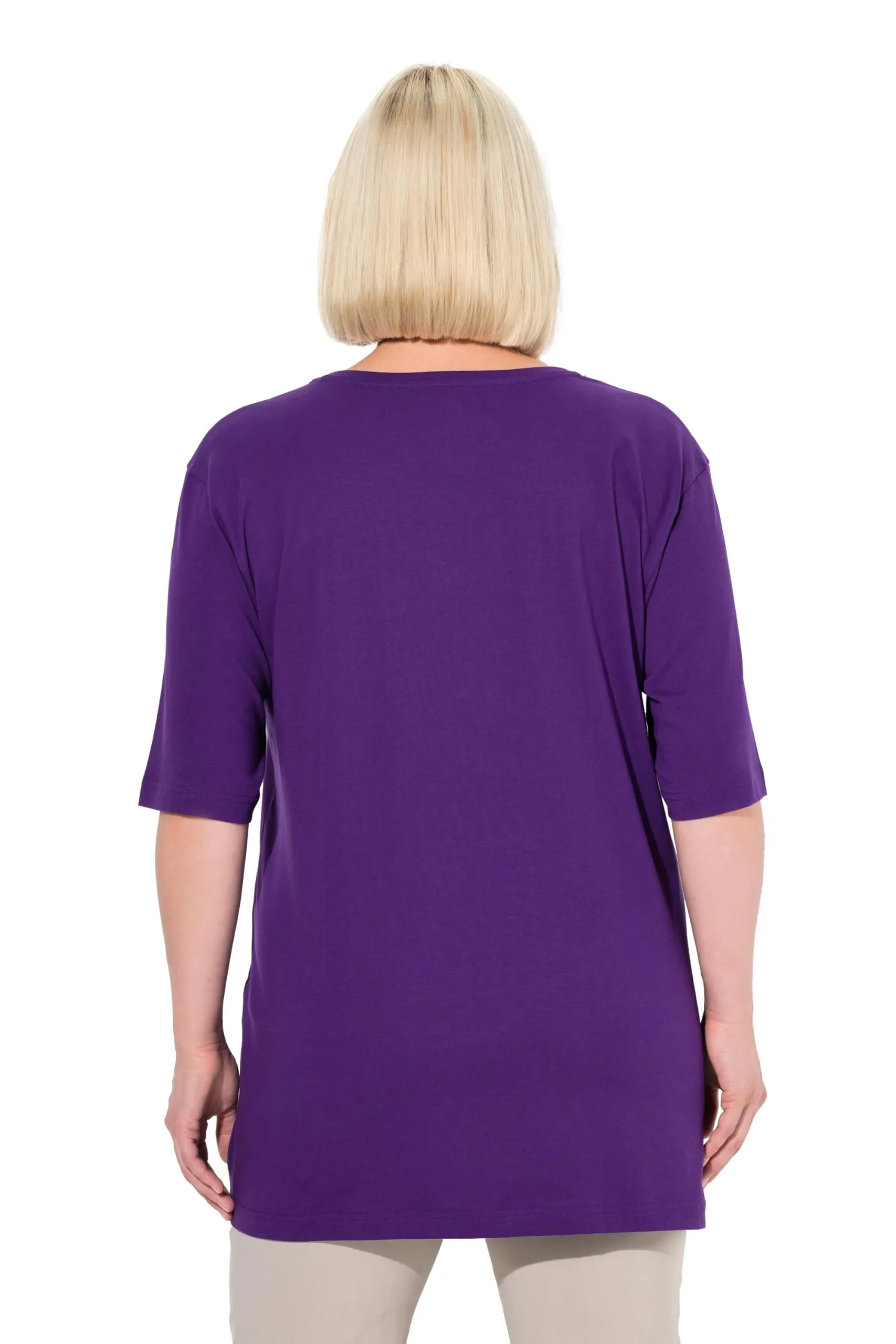 Ulla Popken Maglietta da Donna Scollo a V, Mezza Manica, Viola Profondo, 68-70 IT - immagine 2