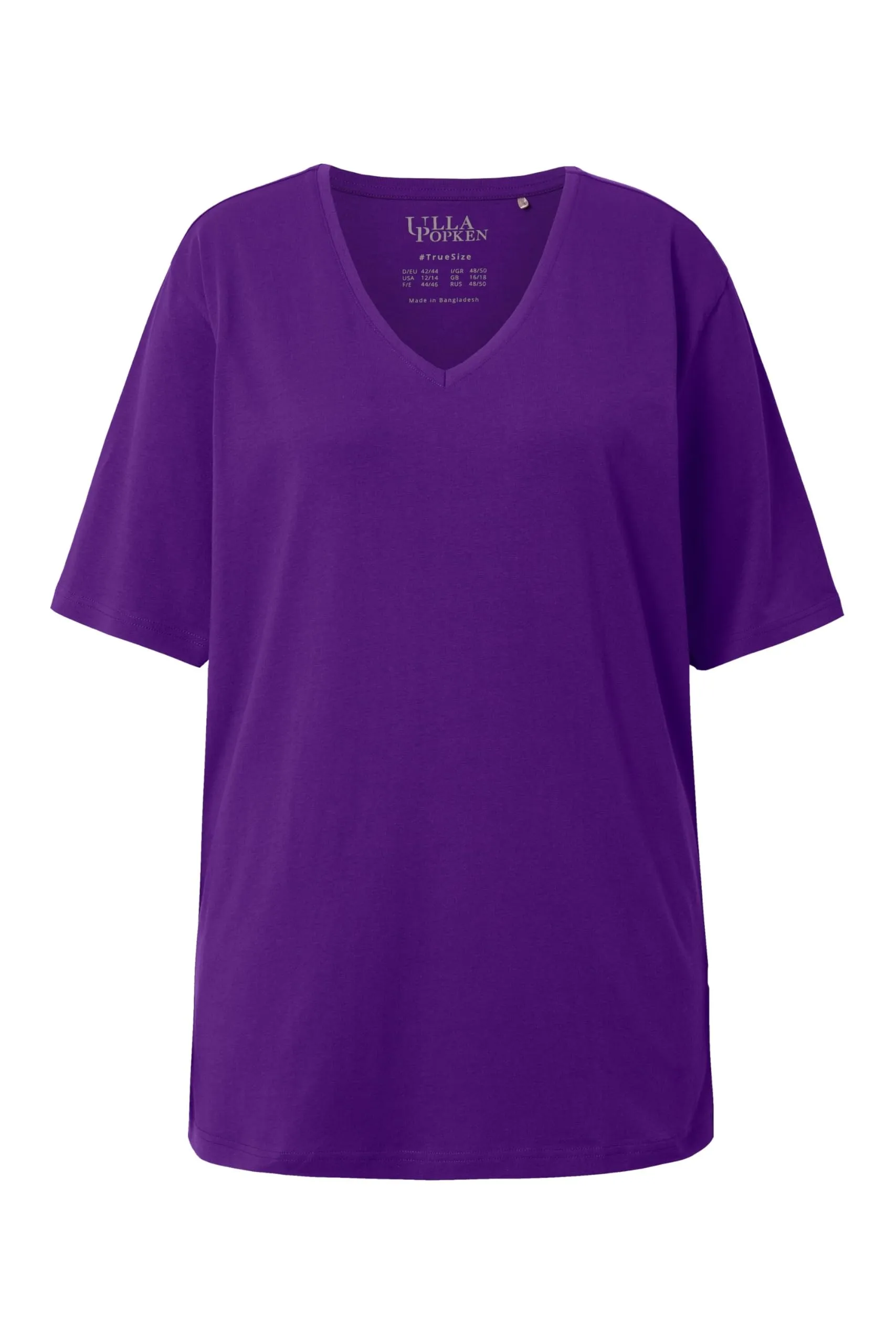 Ulla Popken Maglietta da Donna Scollo a V, Mezza Manica, Viola Profondo, 68-70 IT - immagine 3