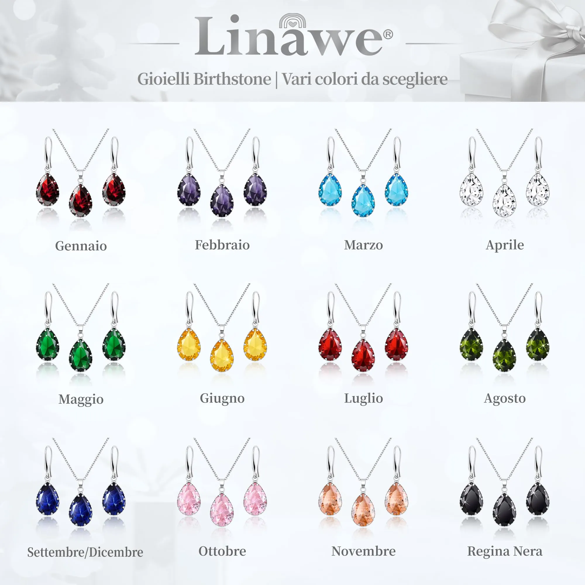 Linawe Set di Gioielli con Collana e Orecchini, Cristallo Blu Acquamarina e Argento - immagine 6