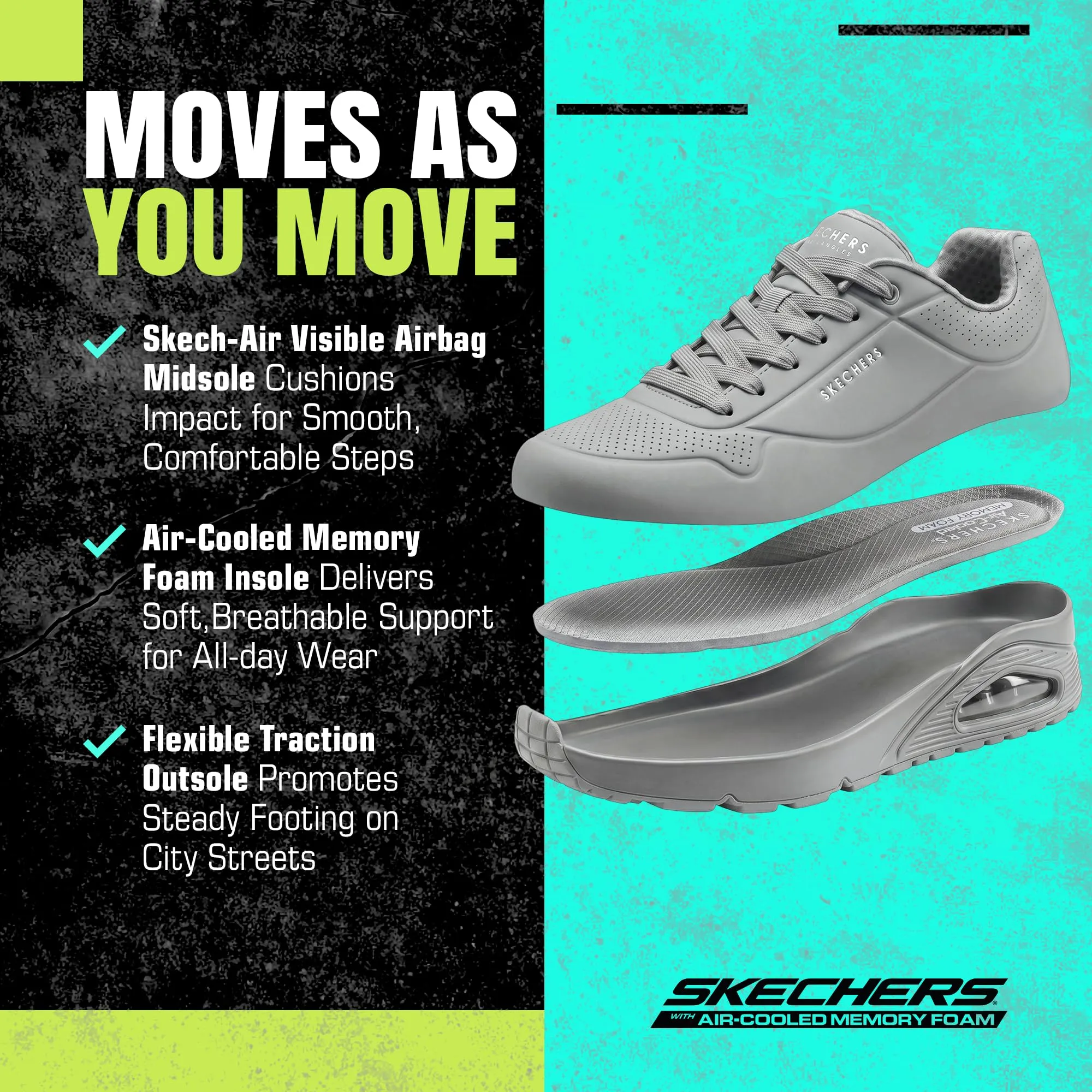 Skechers Uno Stand On Air Scarpe da ginnastica Uomo Light Grey Durabuck Mesh 41 EU - immagine 4