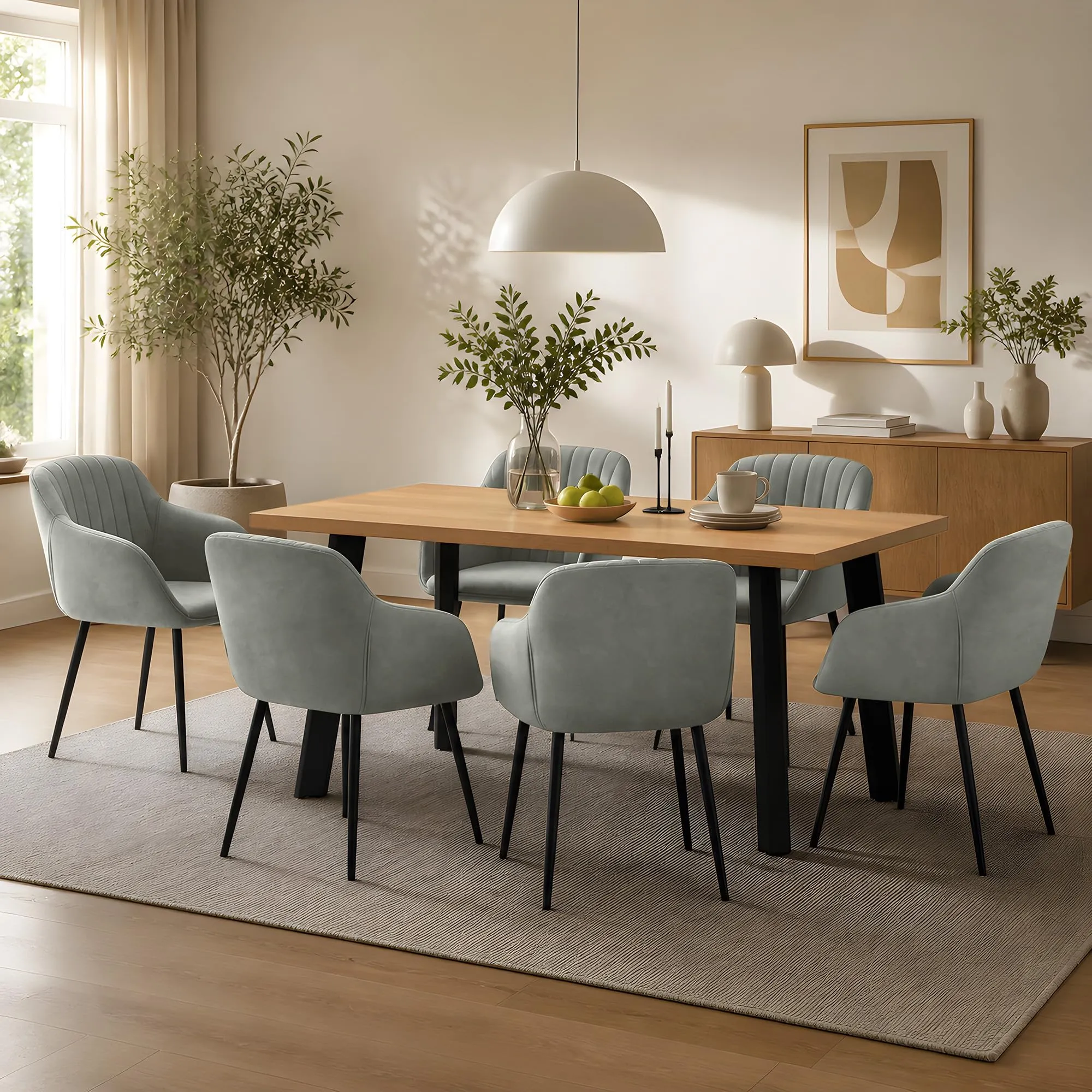 Goeurvant Set di 2 Sedie da Pranzo con Braccioli in Velluto, Gambe in Metallo, Grigio Chiaro - immagine 9