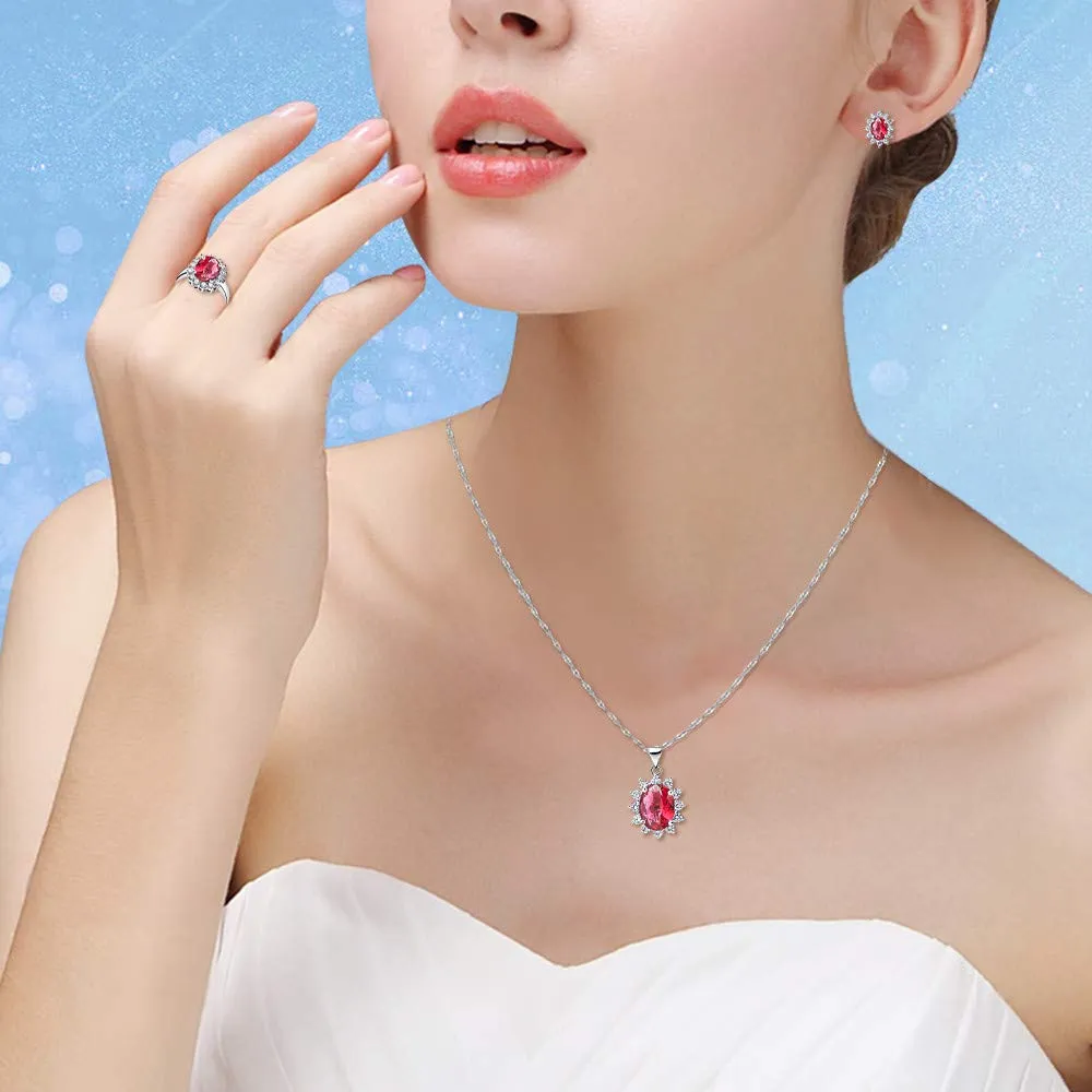 Uloveido Set di gioielli da sposa con zirconi cubici rossi, orecchini e anello T466 (Taglia 11.5) - immagine 2