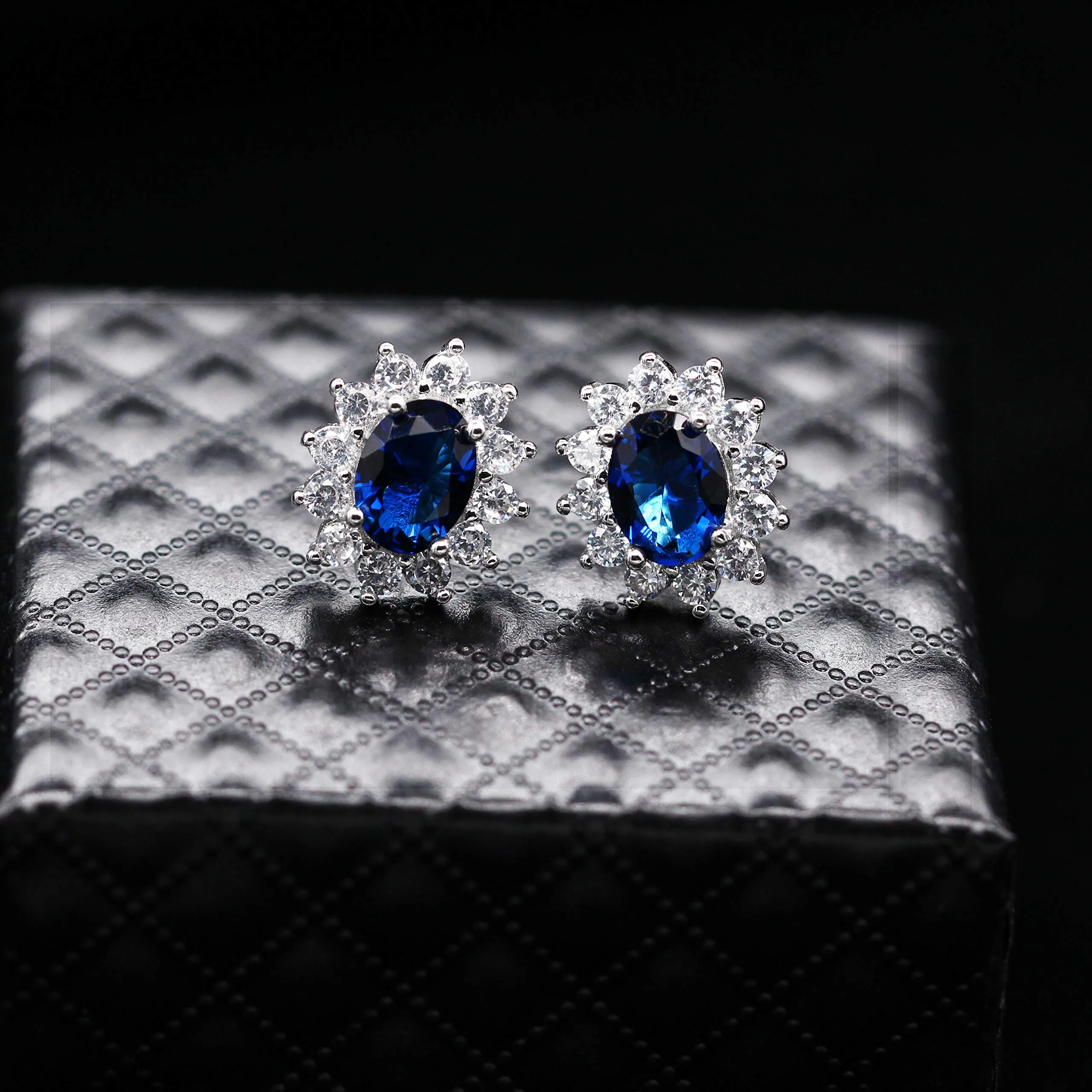 Uloveido Set di gioielli da sposa in zirconia cubica blu, collana, orecchini e anello T466 (taglia 17) - immagine 4