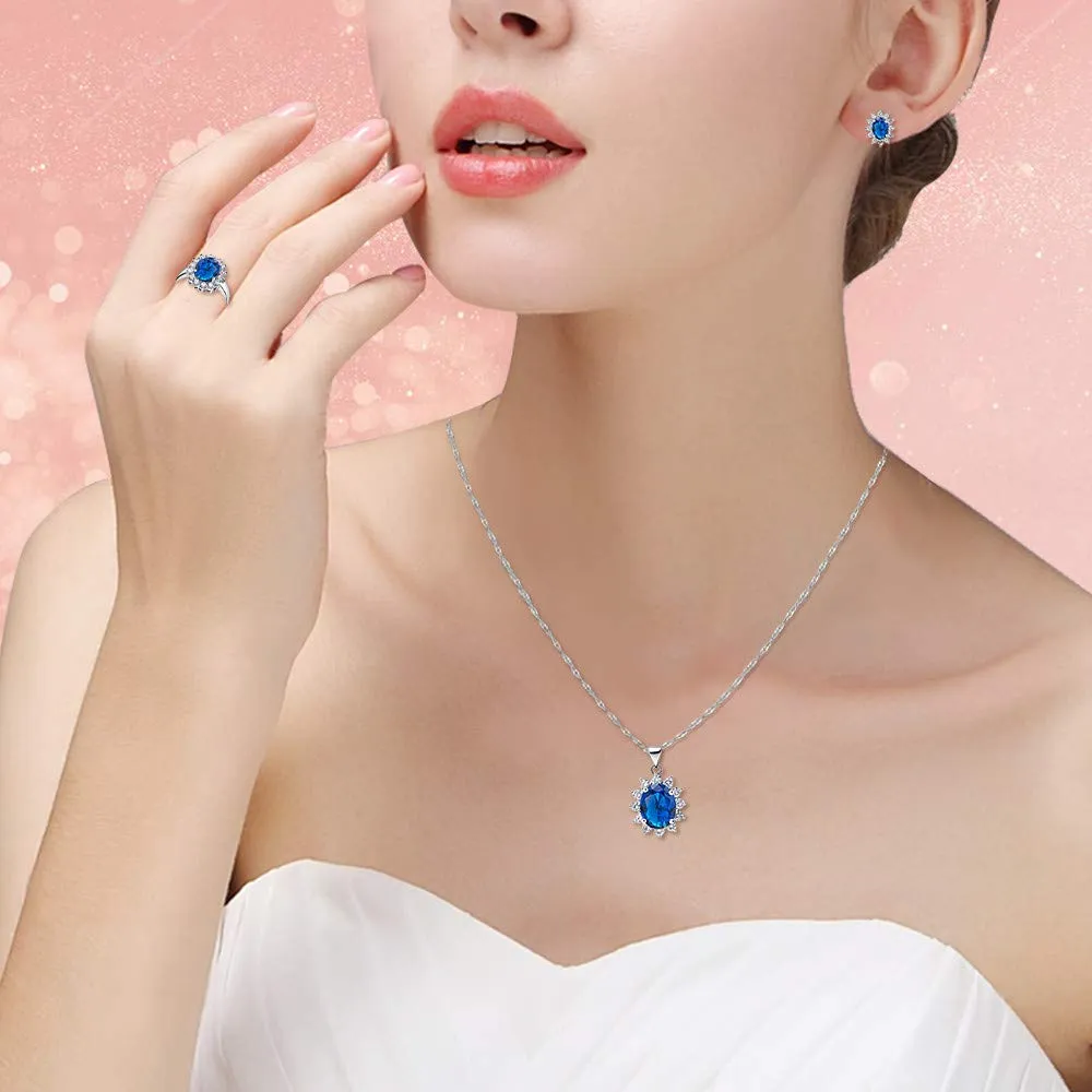 Uloveido Set di gioielli con collana, orecchini e anello placcati oro bianco T466 (misura 19,5) - immagine 2