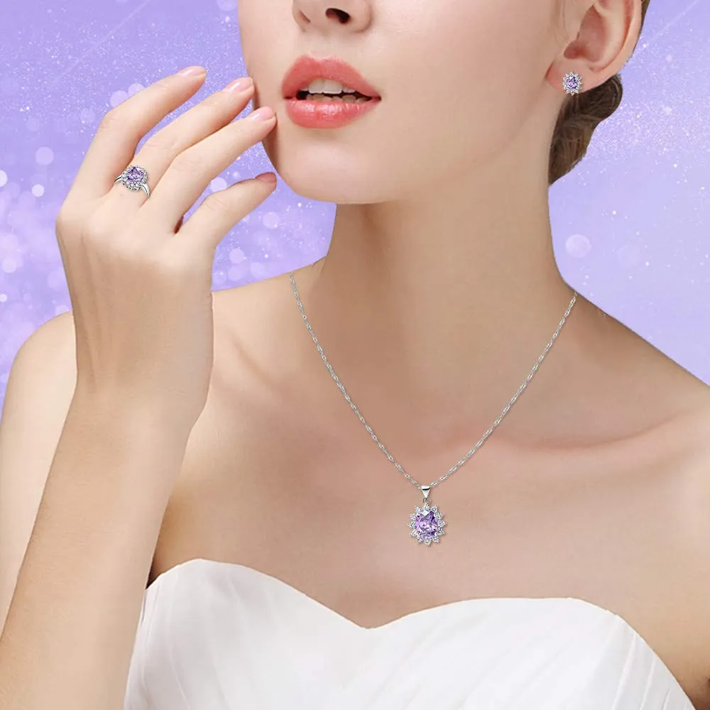 Uloveido Set di gioielli da sposa viola con zirconi cubici, collana, orecchini e anello T466 (misura 11,5) - immagine 2