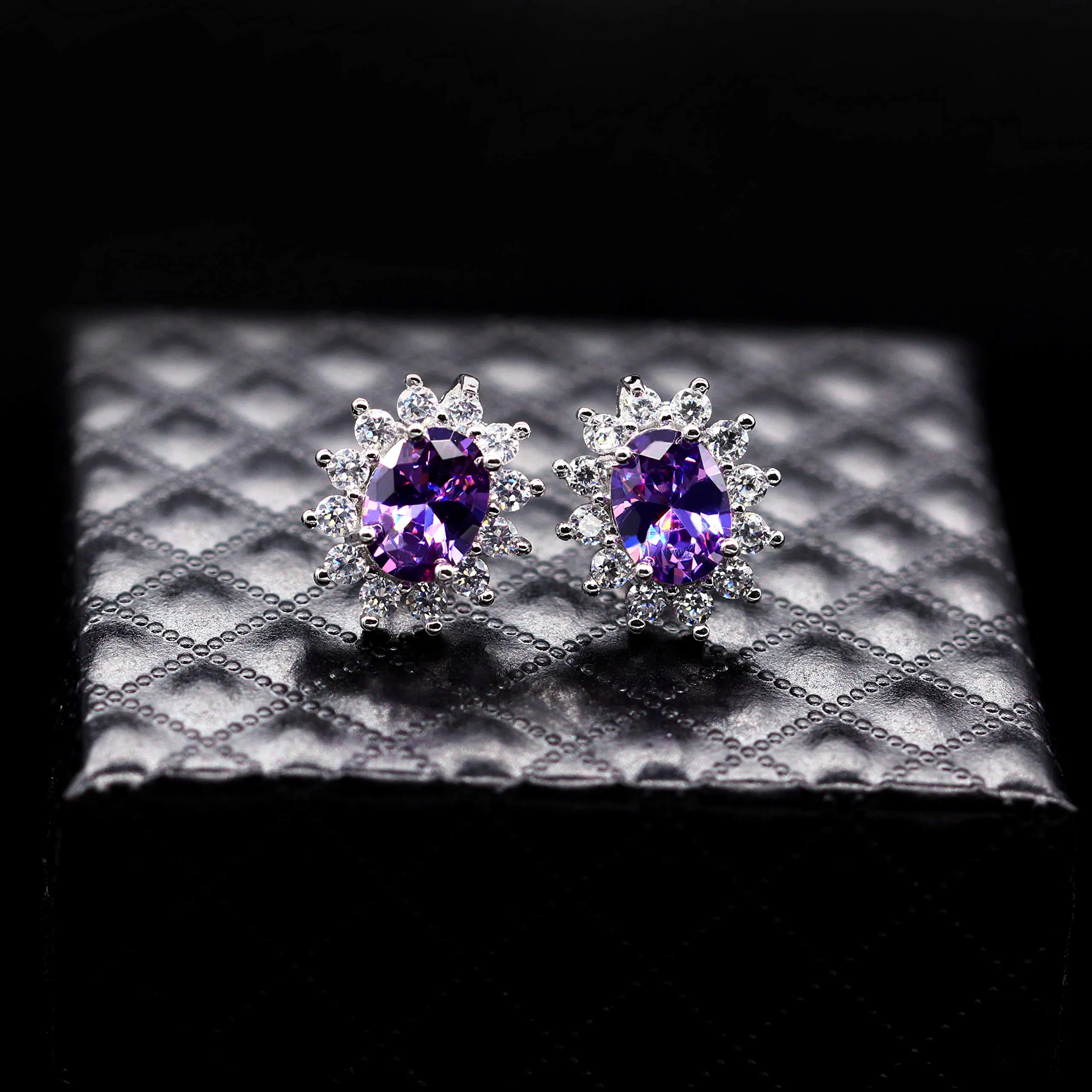 Uloveido Set di gioielli da sposa viola con zirconi cubici, collana, orecchini e anello T466 (misura 11,5) - immagine 5