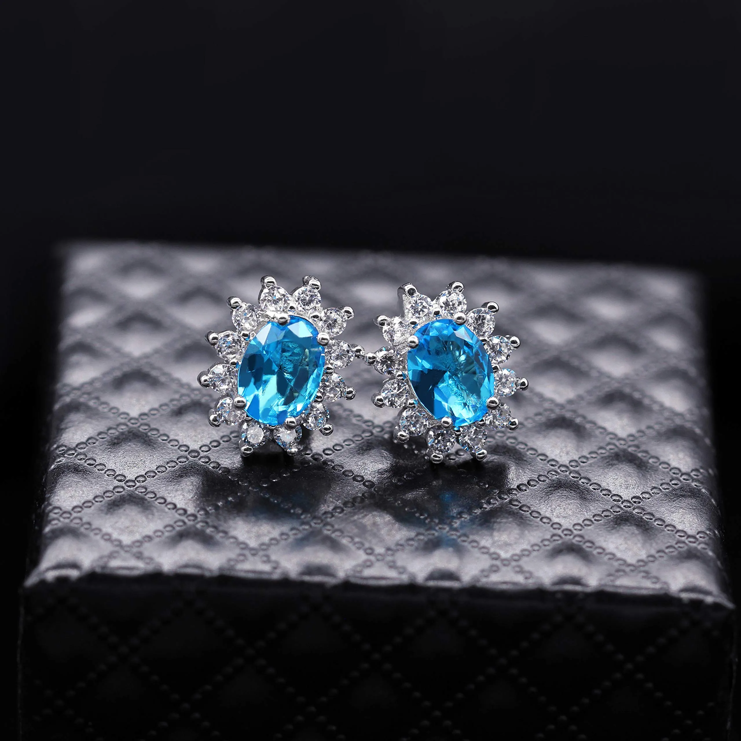 Uloveido Set di gioielli T466 con cristalli azzurri, placcato oro bianco (Misura 14.5) - immagine 3